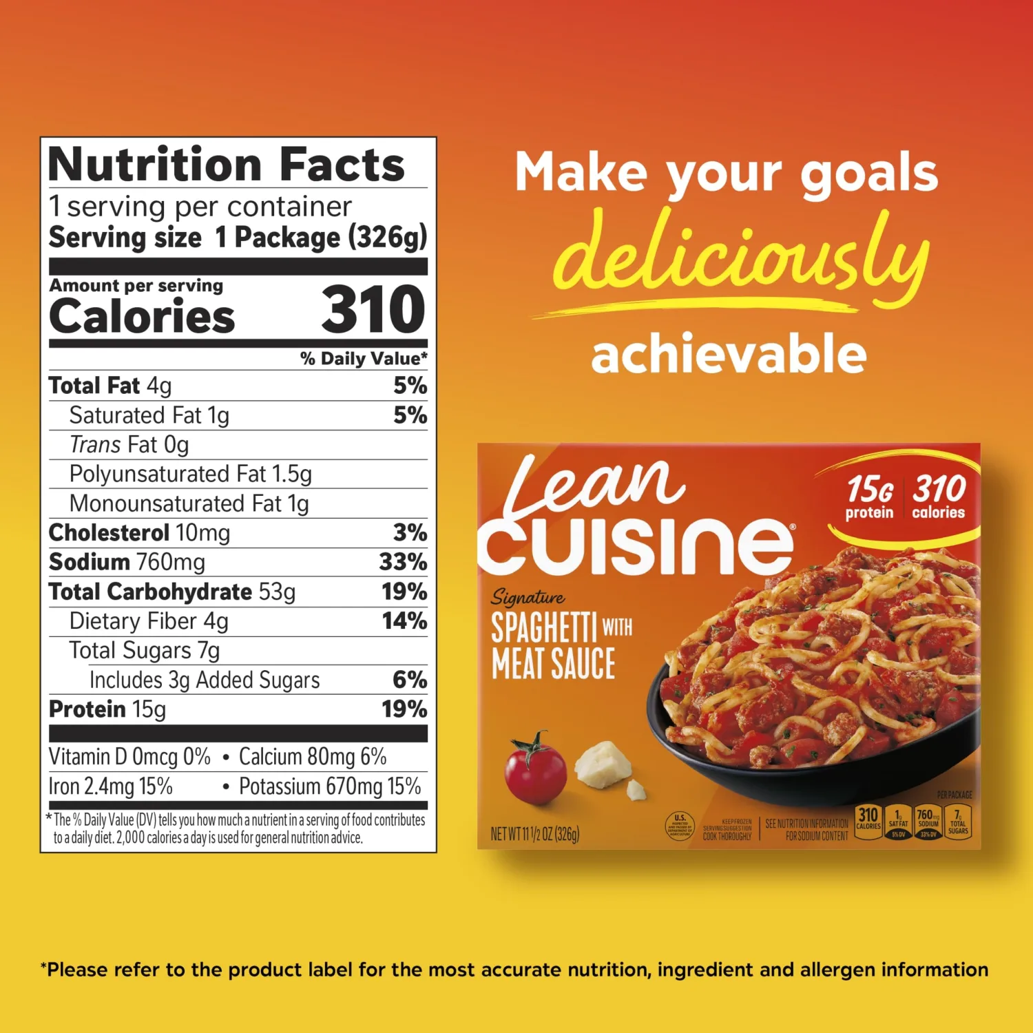 Lean Cuisine Signature Spaghetti With Meat Sauce, Frozen Meals, Frozen Pasta Lunch Or Dinner 11.5 oz