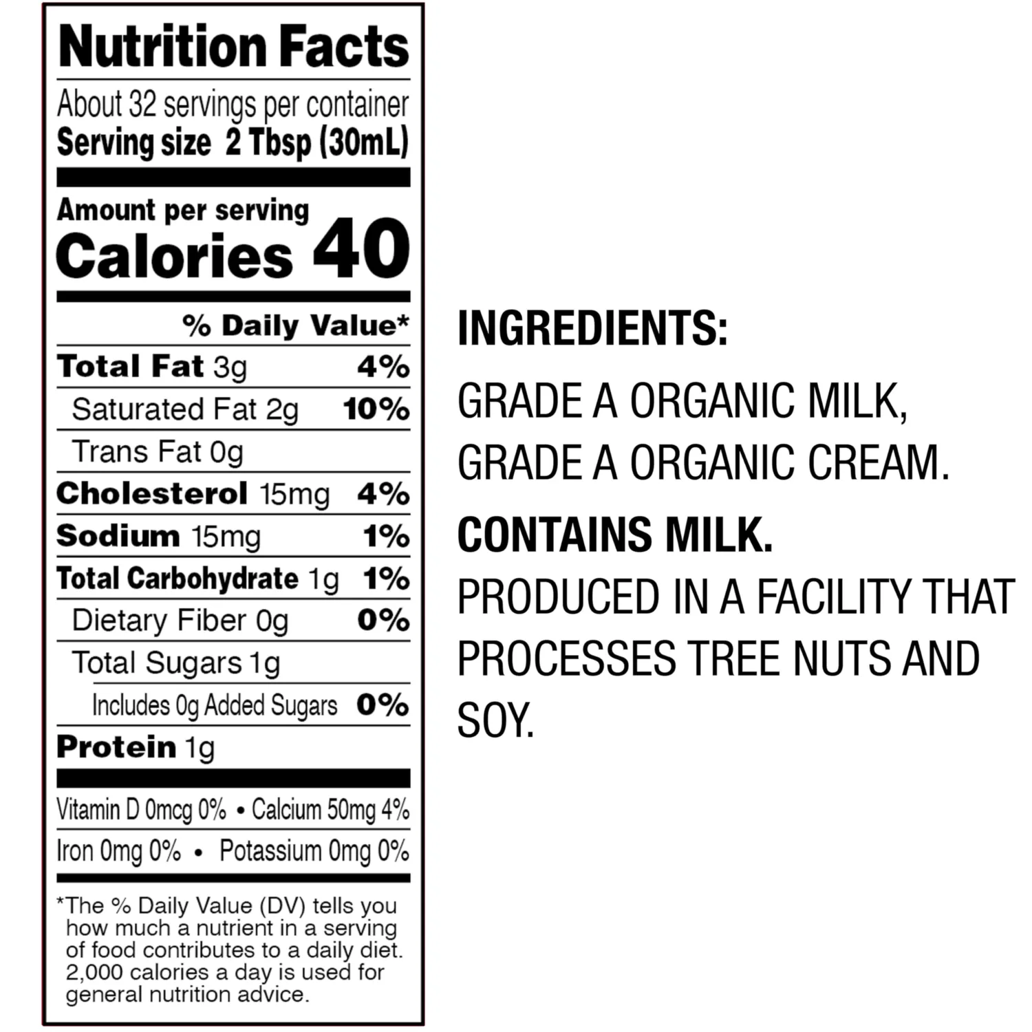Horizon Organic Half & Half, Ultra Pasteurized, 1 Quart | Ultra Pasteurized Milk and Cream, Great as a Coffee Creamer, and for Cooking and Baking