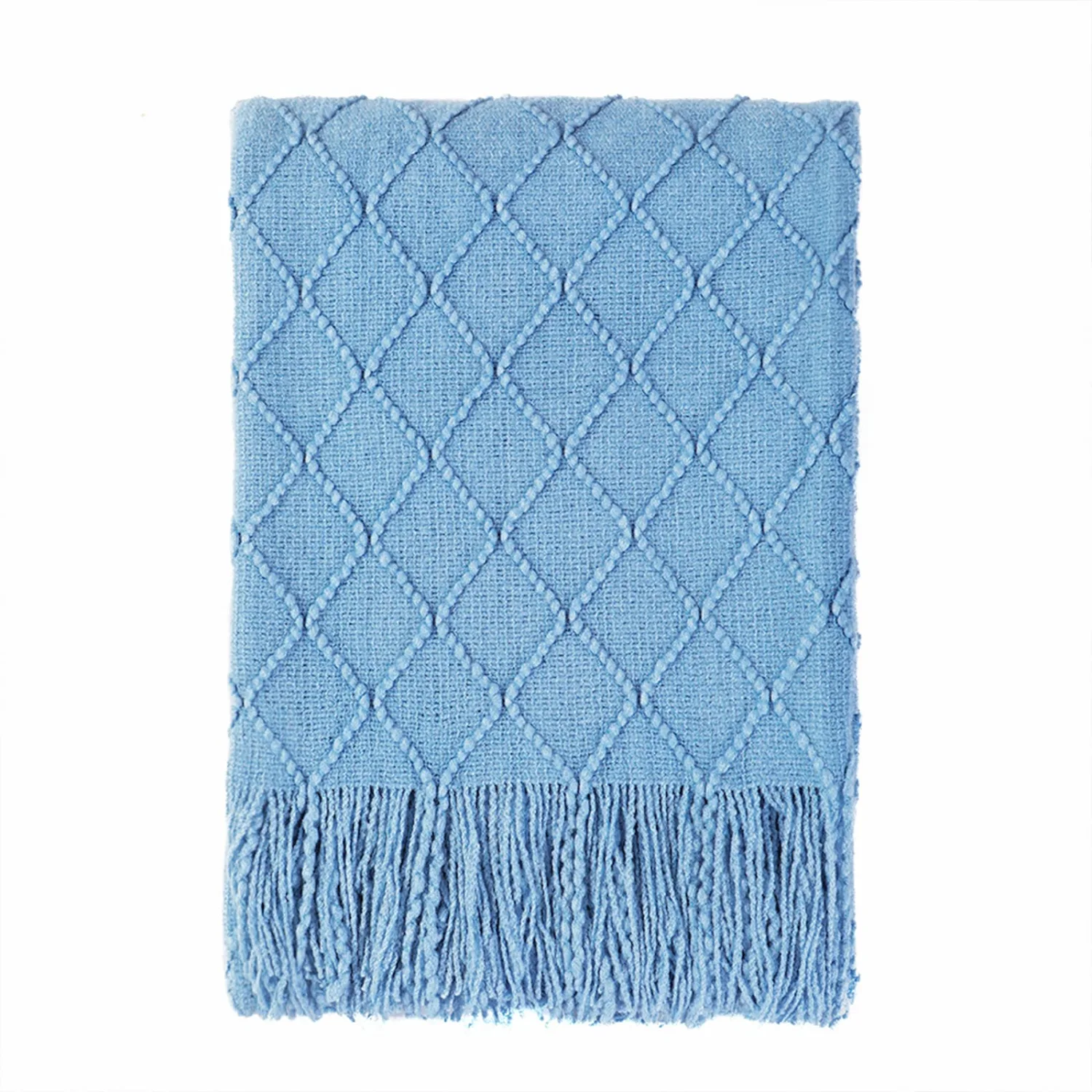 BOURINA Blue Throw Blanket 60x80 Inches Throw Textured Solid Soft Sofa Throw Couch Knitted Decorative Blanket