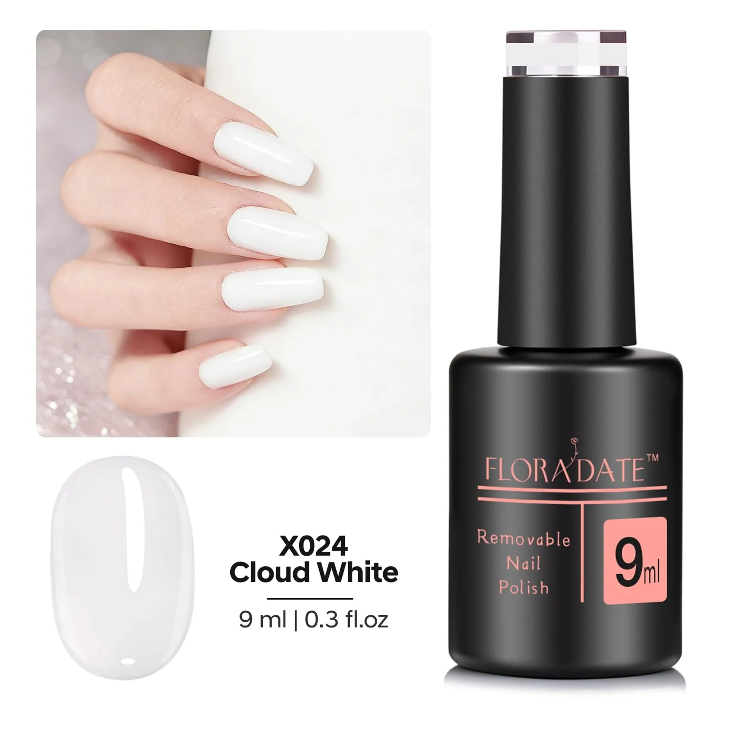 9ml Soak-Off UV/LED Nude White Gel Nail Polish, Cloud White (X024), For DIY Manicure & Salon Use, Gifts for Women