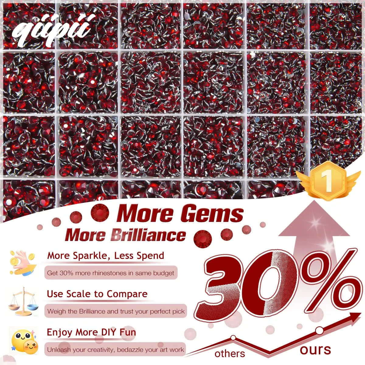 qiipii Dark Red Crystal Resin Rhinestones w B7000 Glue for Bedazzling Crafting 2mm-6mm Maroon Flatback Stones Diamonds Crystals Gems Bedazzler Kit for Nails Face Eyes Makeup Tumblers Bottles Crafts
