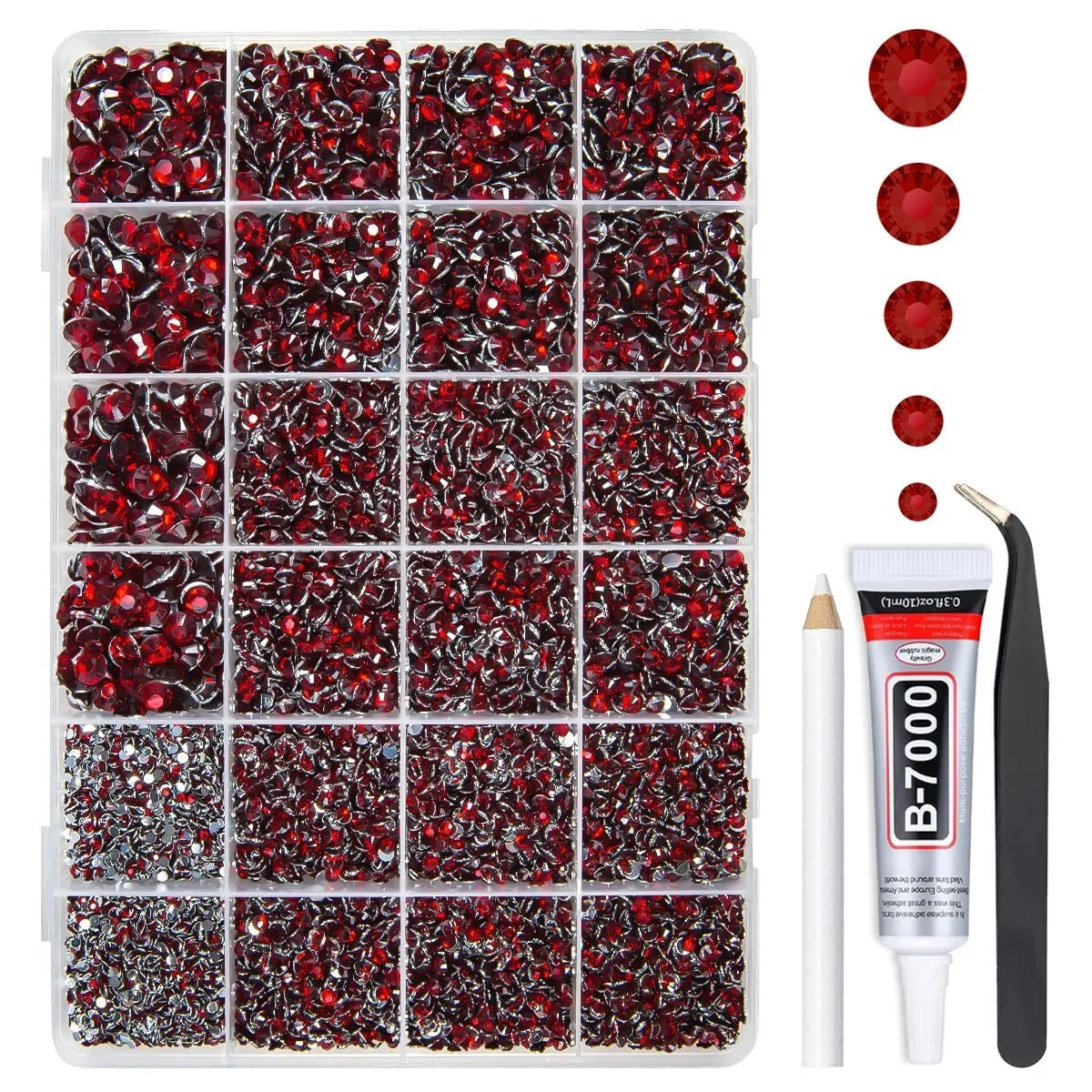 qiipii Dark Red Crystal Resin Rhinestones w B7000 Glue for Bedazzling Crafting 2mm-6mm Maroon Flatback Stones Diamonds Crystals Gems Bedazzler Kit for Nails Face Eyes Makeup Tumblers Bottles Crafts
