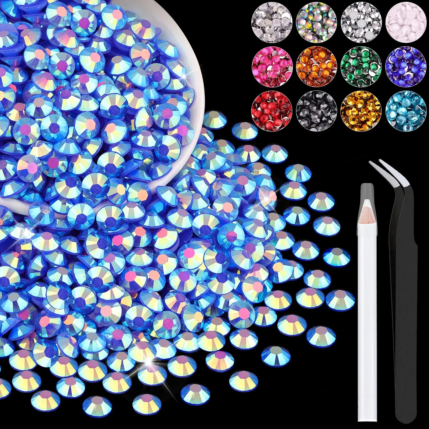 1200PCS 6mm Resin Jelly Rhinestones in Bulk (Dark Blue AB), Bedazzling Flatback Crystals Rhinestones for Crafting DIY Nail Decoration, Gems Diomand Charms for Tumbler Shoes Clothing Fabric
