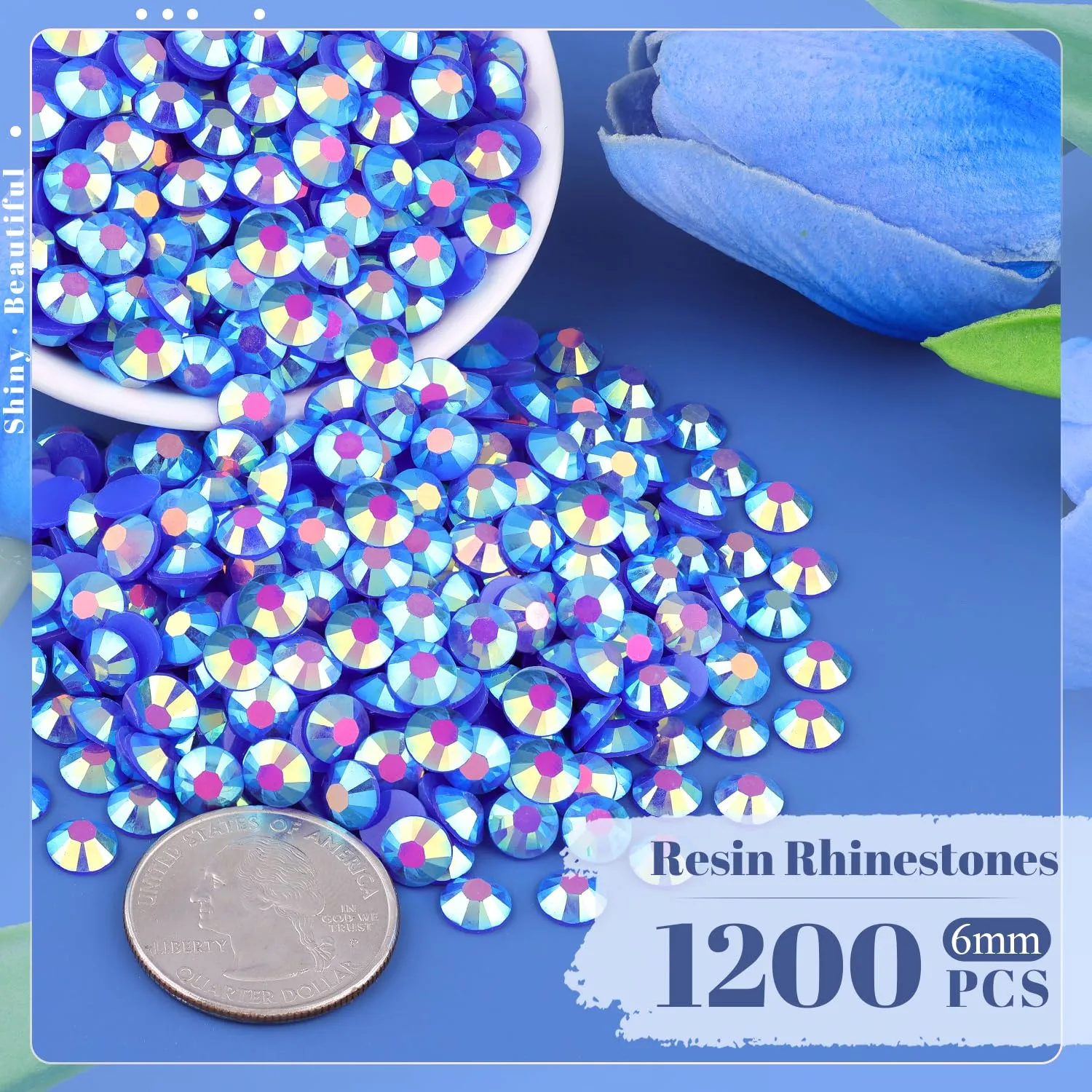 1200PCS 6mm Resin Jelly Rhinestones in Bulk (Dark Blue AB), Bedazzling Flatback Crystals Rhinestones for Crafting DIY Nail Decoration, Gems Diomand Charms for Tumbler Shoes Clothing Fabric