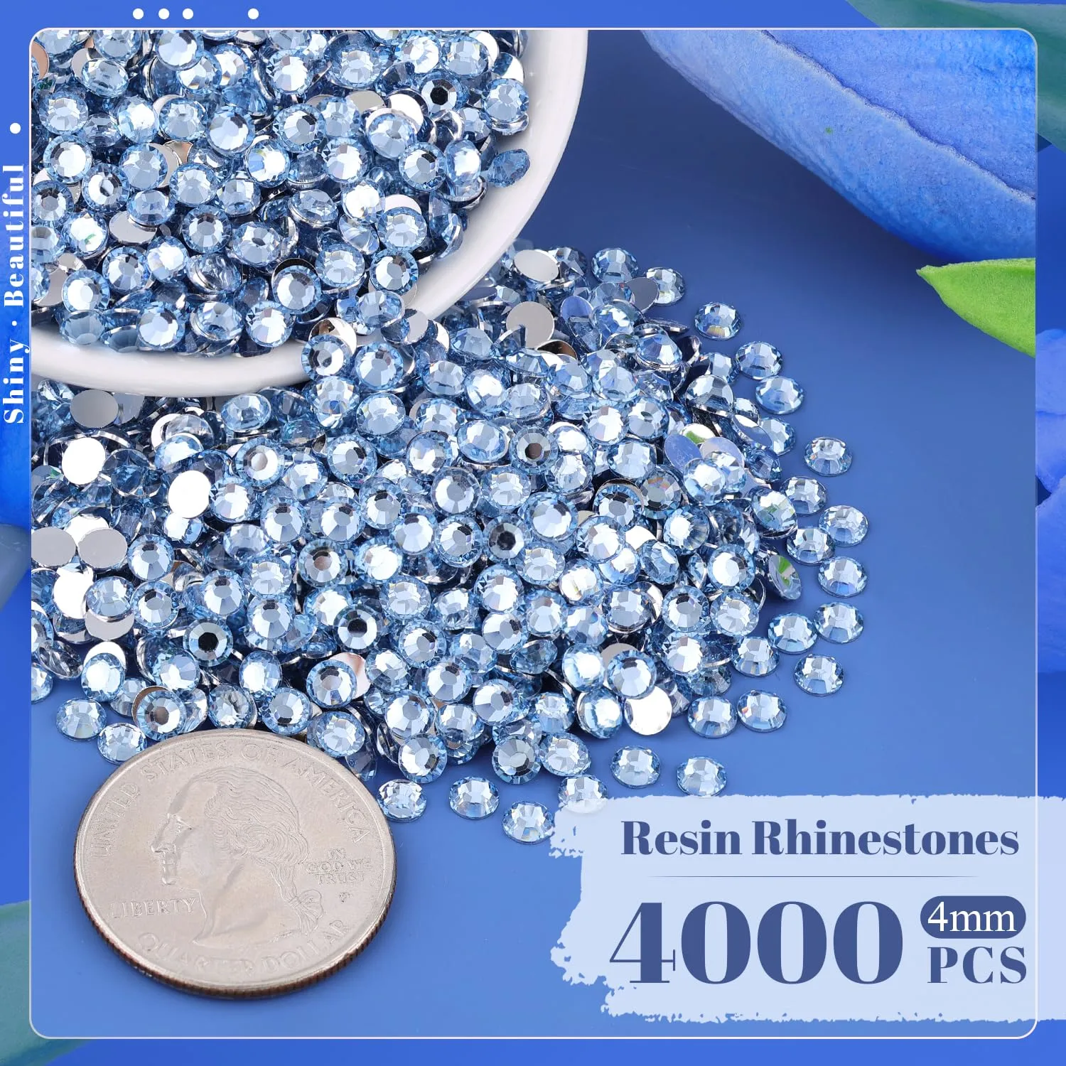 4000PCS 4mm Resin Rhinestones in Bulk (Light Blue), Bedazzling Flatback Crystals Rhinestones for Crafting DIY Nail Decoration, Gems Diomand Charms for Tumbler Shoes Clothing Fabric