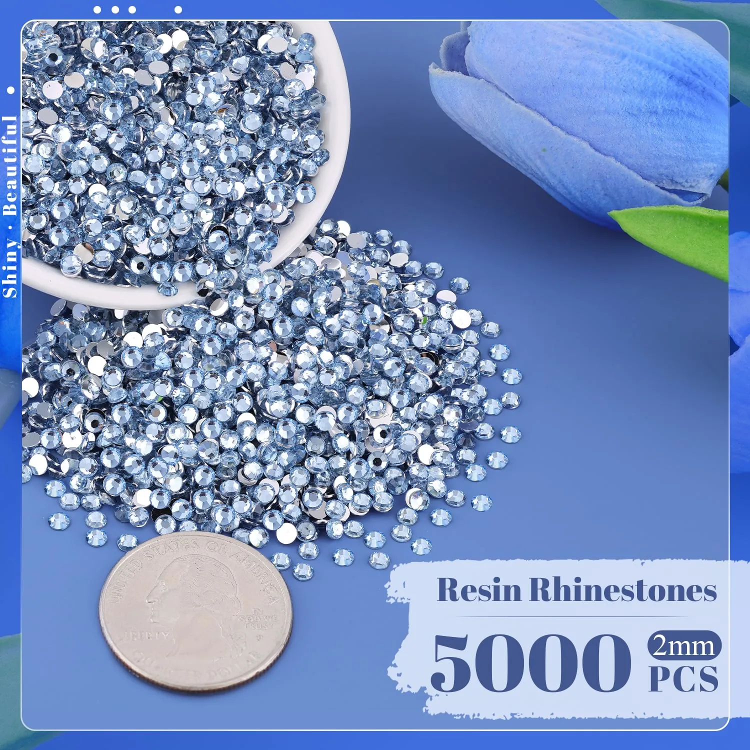 5000PCS 2mm Resin Rhinestones in Bulk (Light Blue), Bedazzling Flatback Crystals Rhinestones for Crafting DIY Nail Decoration, Gems Diomand Charms for Tumbler Shoes Clothing Fabric