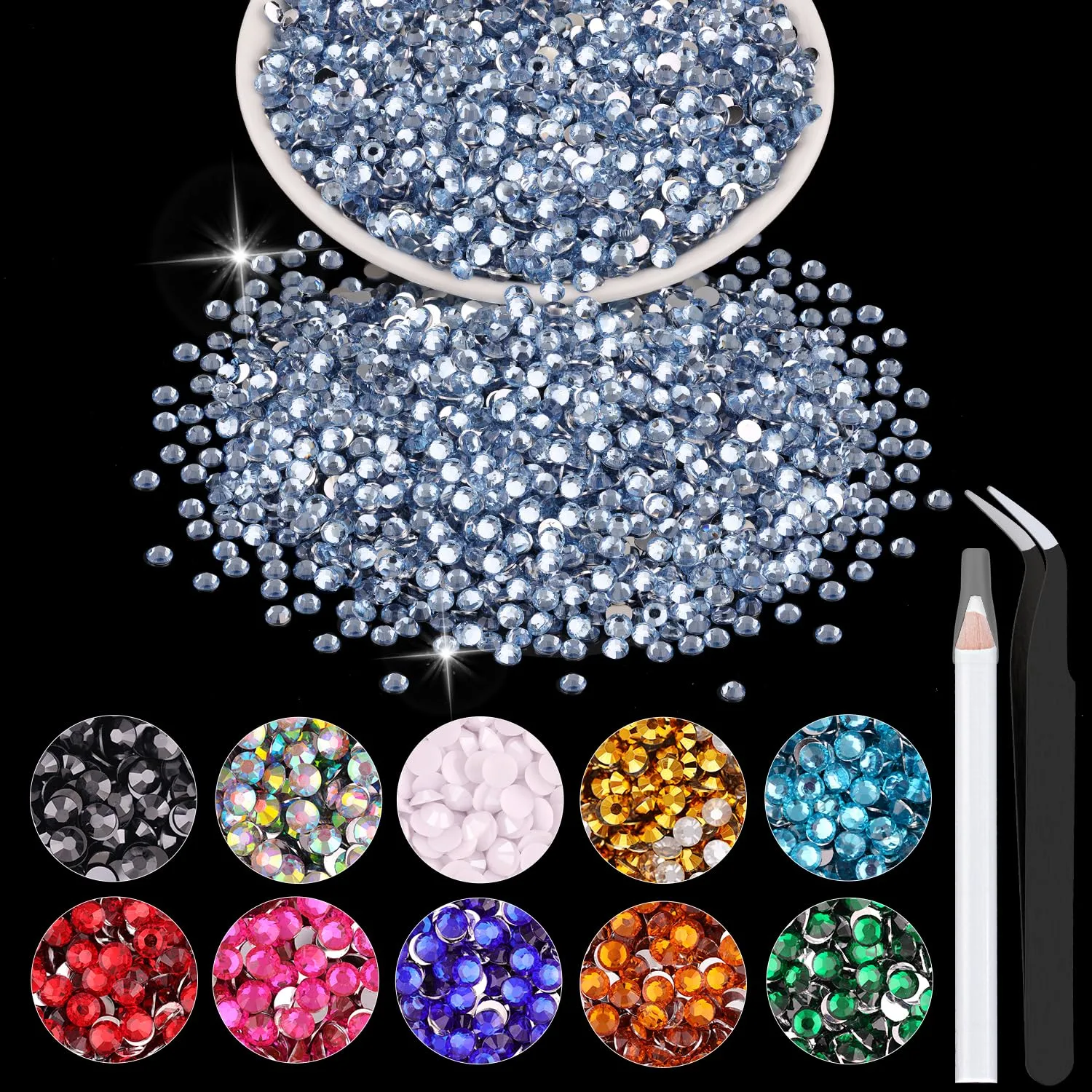 5000PCS 2mm Resin Rhinestones in Bulk (Light Blue), Bedazzling Flatback Crystals Rhinestones for Crafting DIY Nail Decoration, Gems Diomand Charms for Tumbler Shoes Clothing Fabric