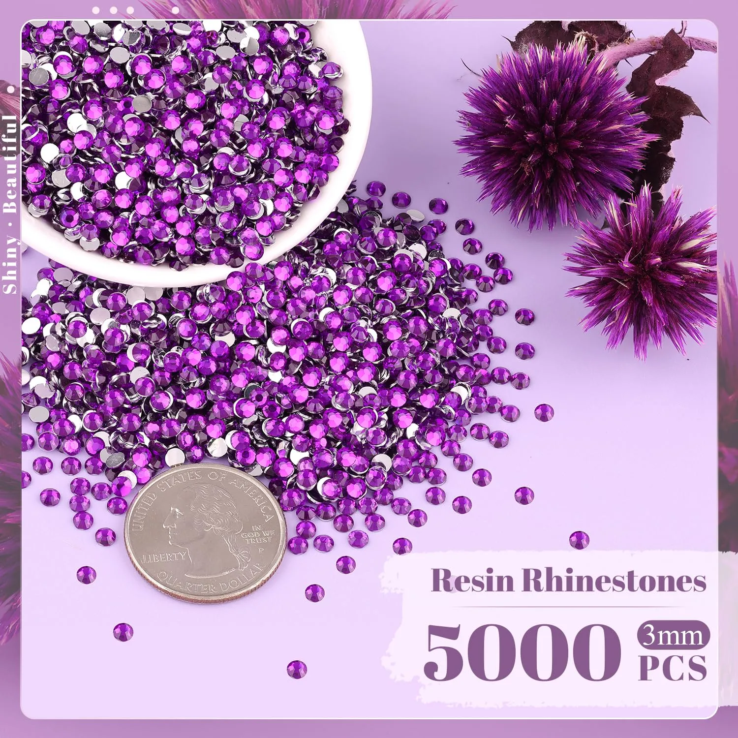 5000PCS 3mm Resin Dark Purple Rhinestones in Bulk (Dark Violet), Bedazzling Flatback Crystals for Crafts DIY Nail Decoration, Gems for Tumbler Shoes Clothing Fabric