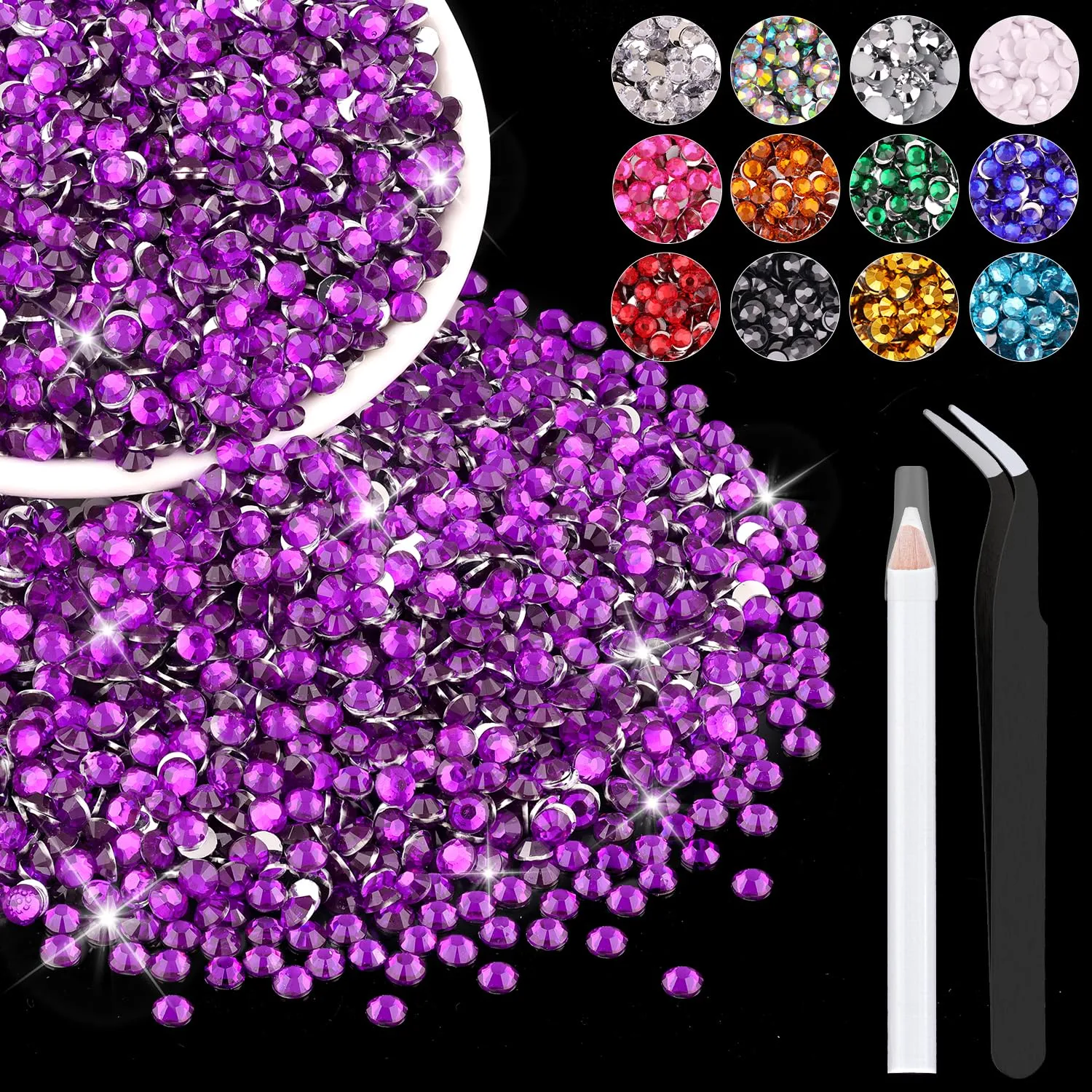 5000PCS 3mm Resin Dark Purple Rhinestones in Bulk (Dark Violet), Bedazzling Flatback Crystals for Crafts DIY Nail Decoration, Gems for Tumbler Shoes Clothing Fabric