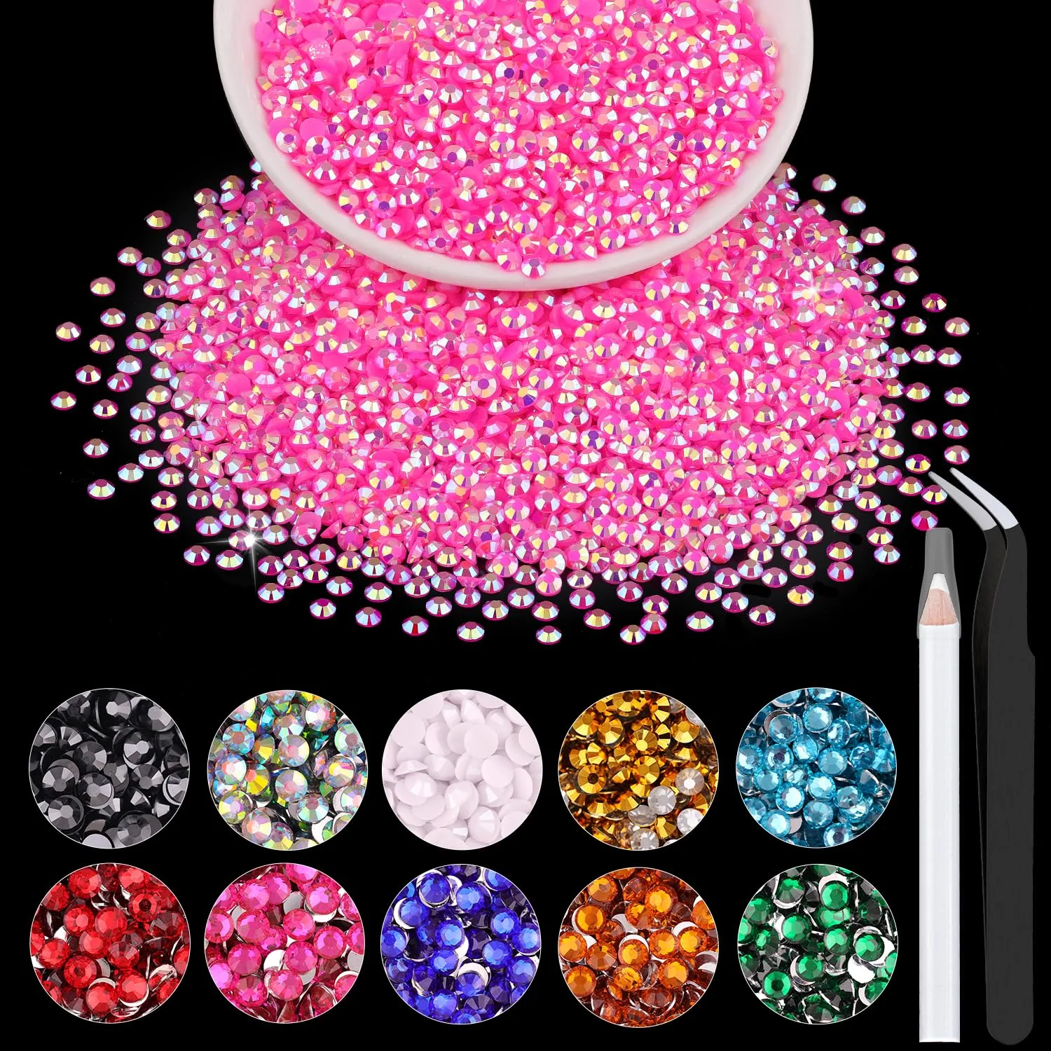 5000PCS 2mm Resin Jelly Rhinestones in Bulk (Hot Pink AB), Bedazzling Flatback Crystals Rhinestones for Crafting DIY Nail Decoration, Gems Diomand Charms for Tumbler Shoes Clothing Fabric