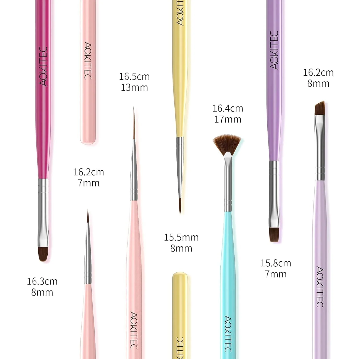 Aokitec 7 Pcs Nail Art Brushes Set, Professional Nail Paint Brush Kit,Manicure Detail Design Tools for Painting Carving,Extensional,Builder Gel DIY