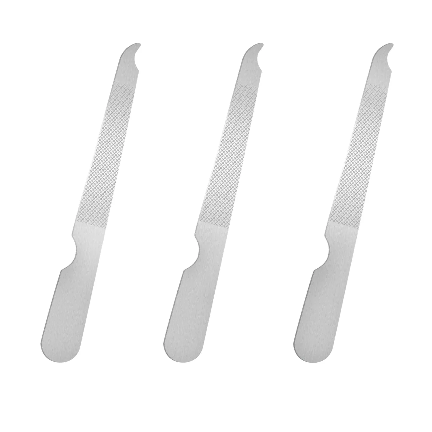 BlingKingdom 3 PCS Stainless Steel Nail File Metal Double Sided Nail File with Curved Sharp Pointed for Salon and Home Manicure Files (Silver)