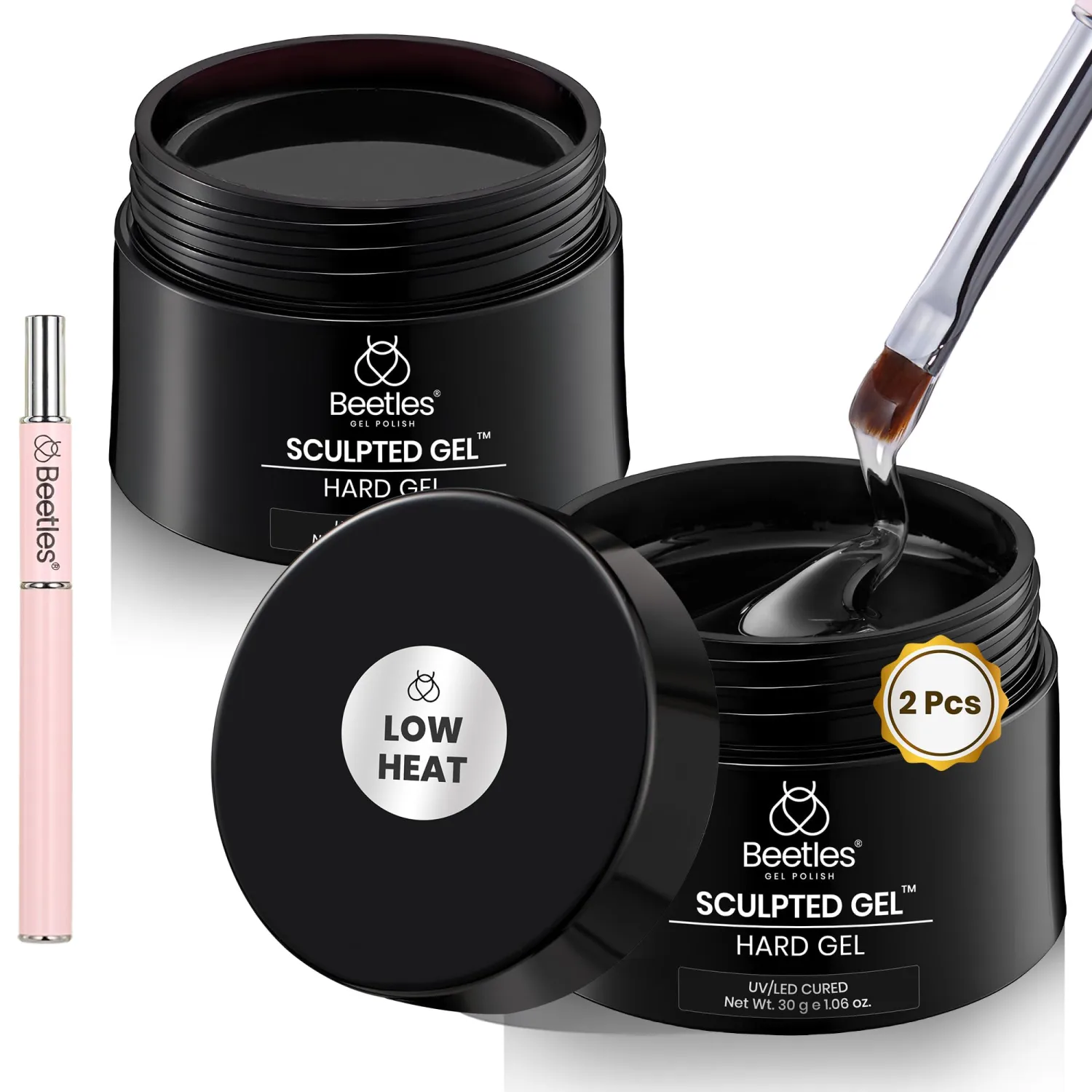 Beetles Low Heat Hard Gel Kit,Mint Sheer 2 Pcs Nail Extension,Sculpting,Building Instant Apex for Salon Professionals,Clear Builder Nail Gel,UV & LED Lamp Needed