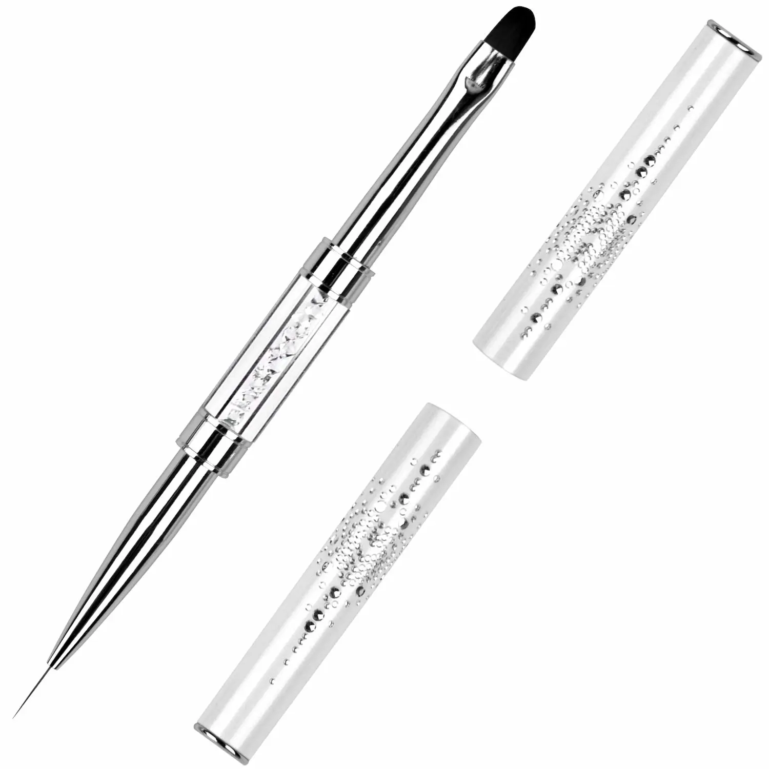 1Pcs Dual-ended UV Builder Gel Nail Brush Rhinestone Handle Nail Art Liner Brush Polygel Hard Gel Nail Brushes White