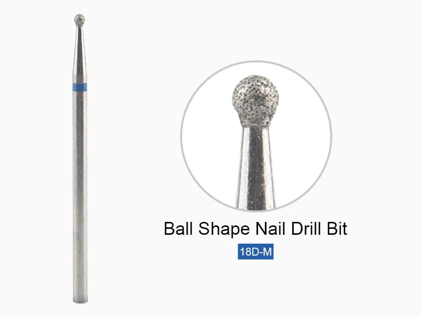 12 Sizes Diamond Ball Shape Nail Drill Bit Nail Polish Gel Removal for Electric Cuticle Clean Nails Drill Manicure Machine Salon Tools Accessories (18D-M)