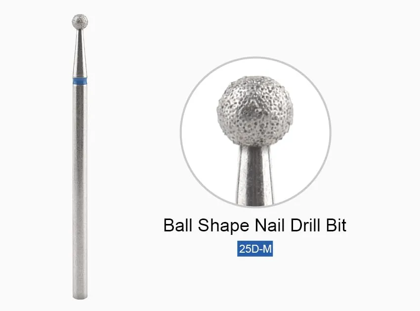12 Sizes Ball Shape Nail Drill Bit Nail Polish Gel Removal for Electric Nail Drill Manicure Machine Accessories Tool (25D-M)