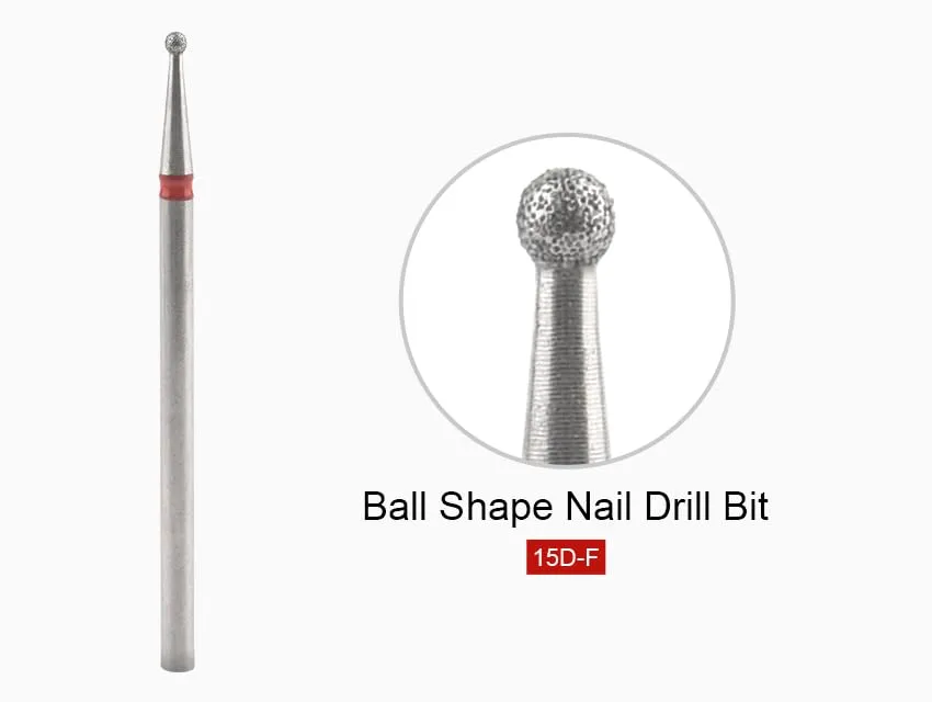 12 Sizes Diamond Ball Shape Nail Drill Bit Nail Polish Gel Removal for Electric Cuticle Clean Nails Drill Manicure Machine Salon Tools Accessories (15D-F)