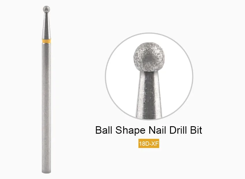 12 Sizes Diamond Ball Shape Nail Drill Bit Nail Polish Gel Removal for Electric Cuticle Clean Nails Drill Manicure Machine Salon Tools Accessories (18D-XF)