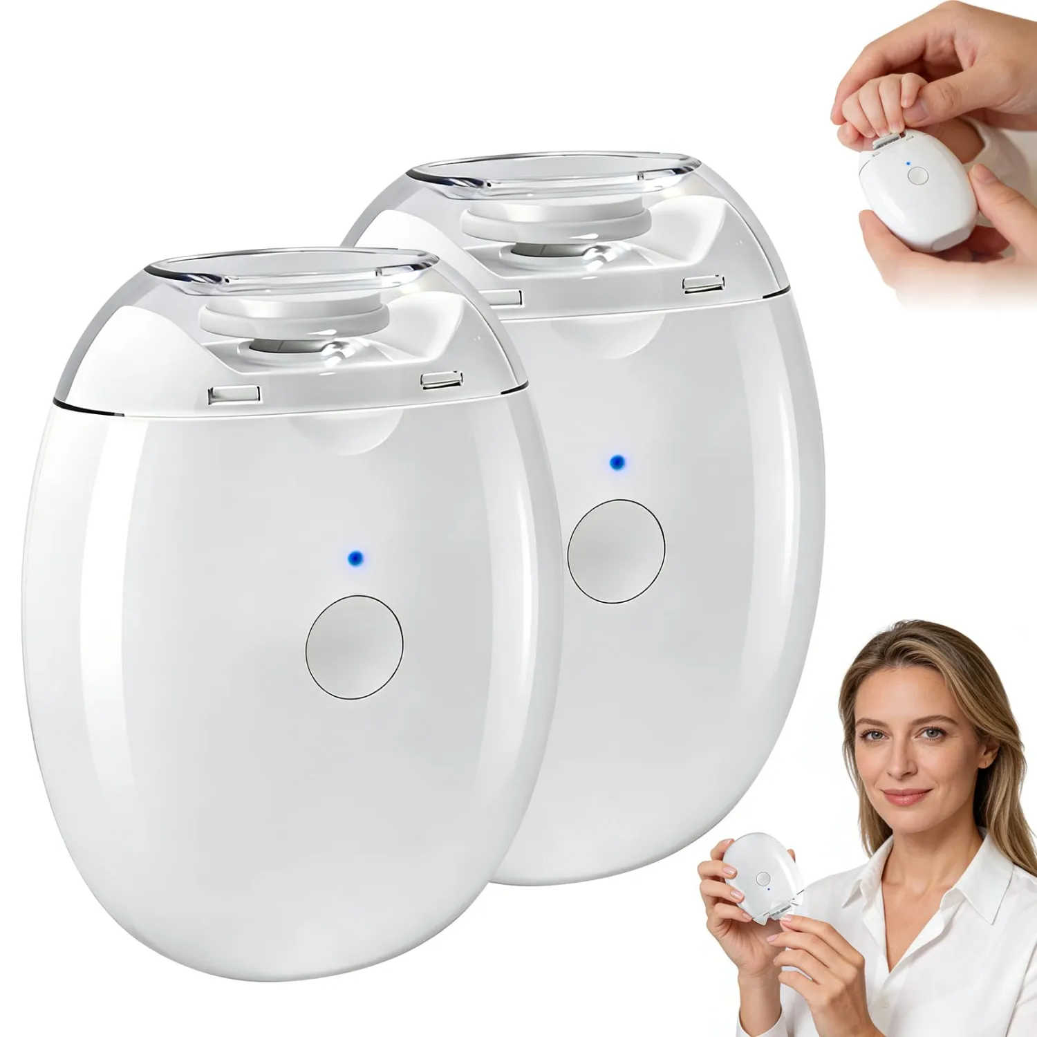 2PCS Universal Automatic Fingernail Grinder, Portable Electric Nail Clipper with LED Light and 3 Speeds, 360° Silent Auto Fingernail Cutter and Polishing Trimmer for Safe (White)