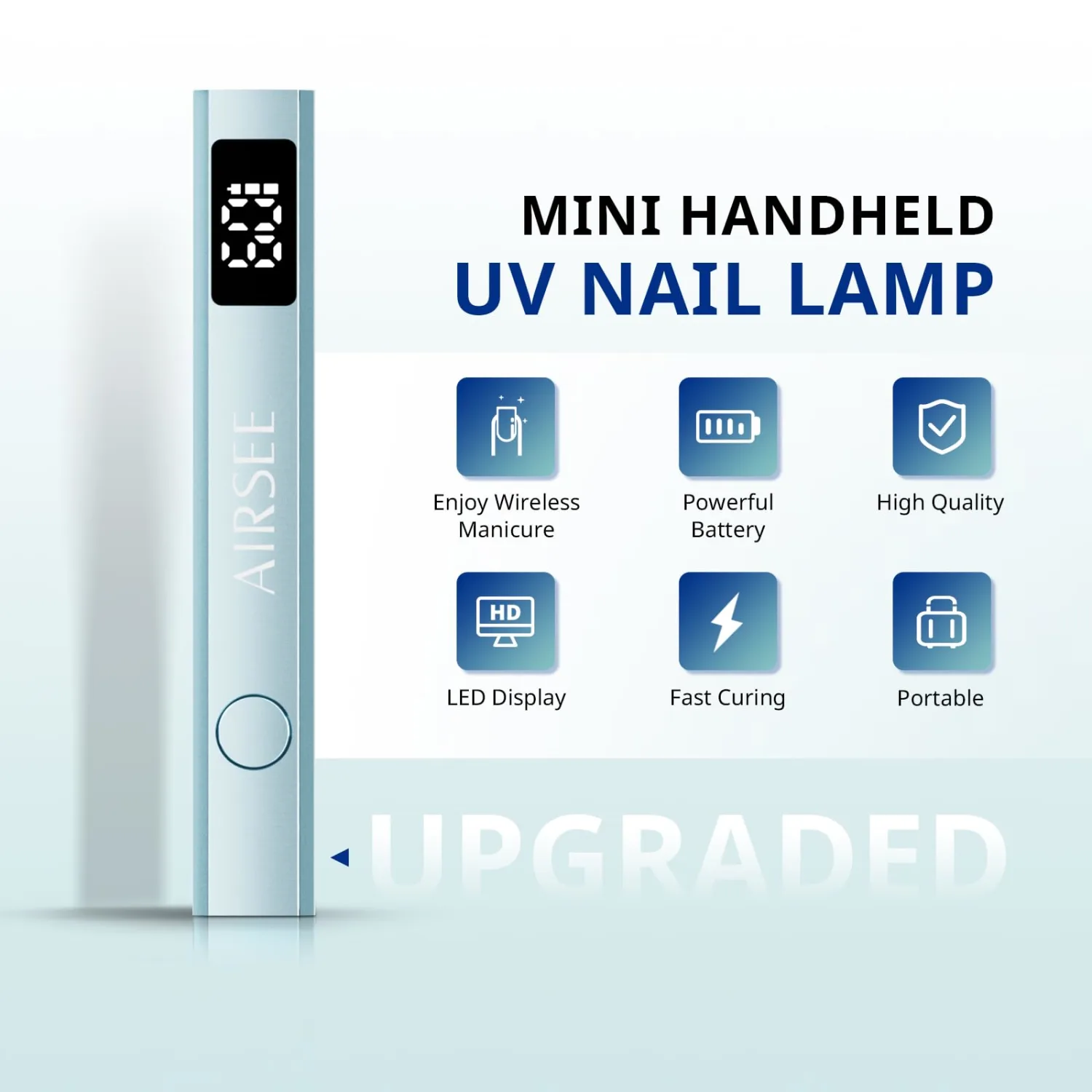 AIRSEE Cordless Mini Nail Lamp,Handheld UV Light with LCD Display for Gel Nails,Rechargeable USB Nail Dryer for Fast Cure,Rhinestone Glue Decoration,Gel Nail Strips at Home,Travel(Mint Green)
