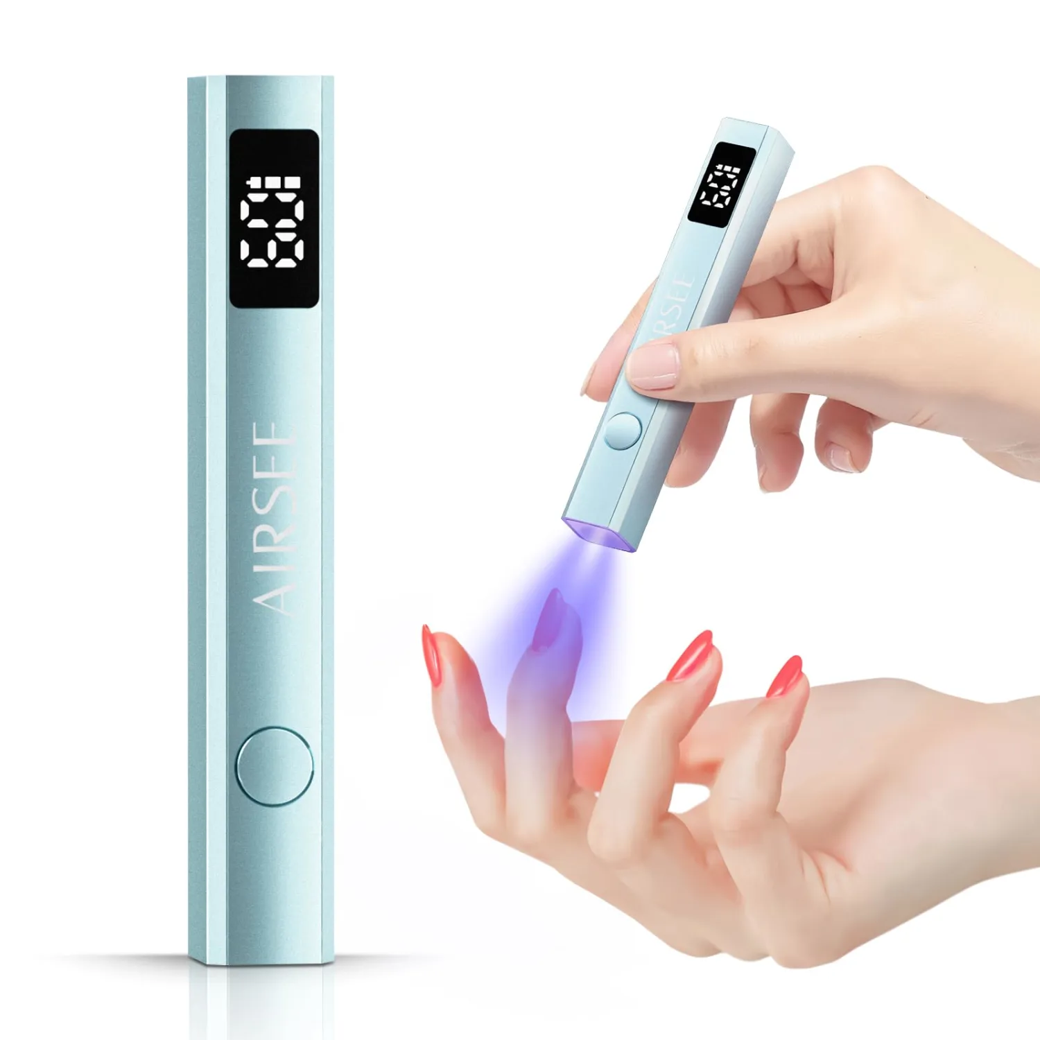 AIRSEE Cordless Mini Nail Lamp,Handheld UV Light with LCD Display for Gel Nails,Rechargeable USB Nail Dryer for Fast Cure,Rhinestone Glue Decoration,Gel Nail Strips at Home,Travel(Mint Green)