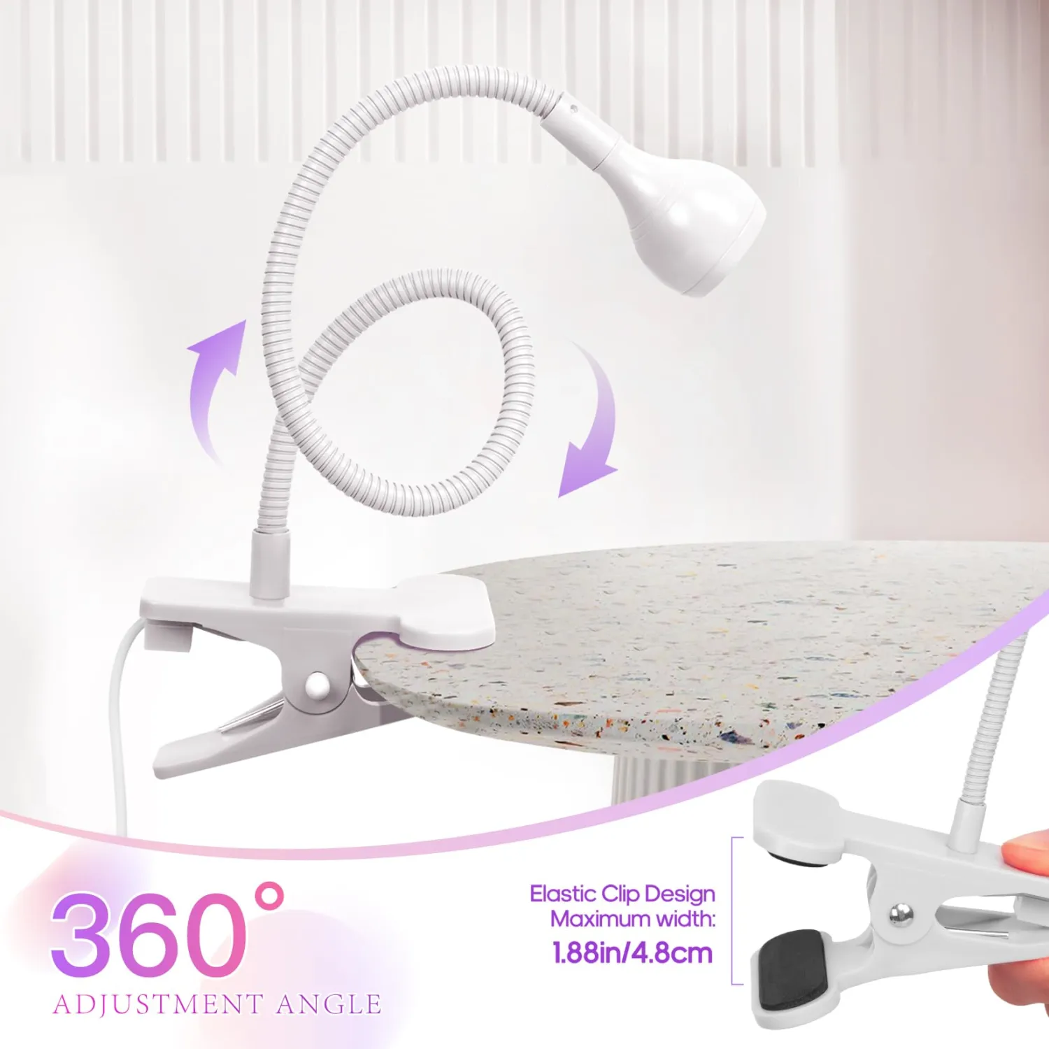 UV Nail Lamp, White, Metal, 3W LED, Dual Wavelength, Dimmable, USB Powered, Flexible, Compact, Easy to Use