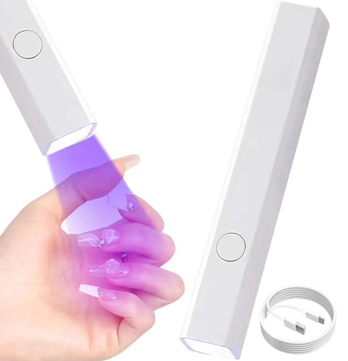 Professional High-Definition UV Light for Gel Nails, 5X Magnification Flash Cure Nail Lamp with Protective Cover, Portable Cordless Rechargeable LED Nail Dryer with 20 and 60s Timer, White