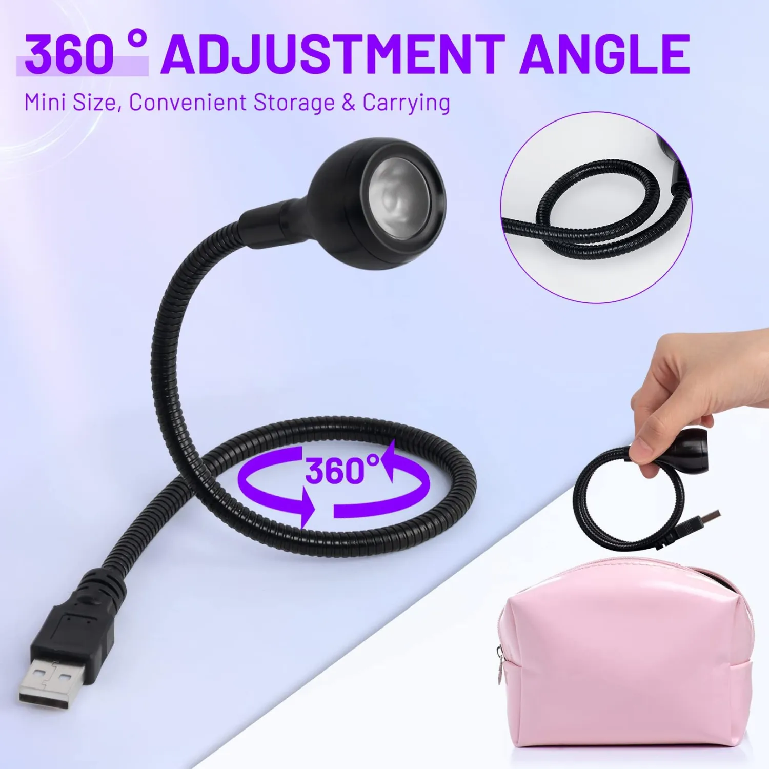 AORAEM LED Nail Lamp 3W LED Nail Portable Manicure Dryer Gel Polish Curing Light with Black Gooseneck for Gel Nails Tips USB Plug Play Nails Salon and Home DIY,Black