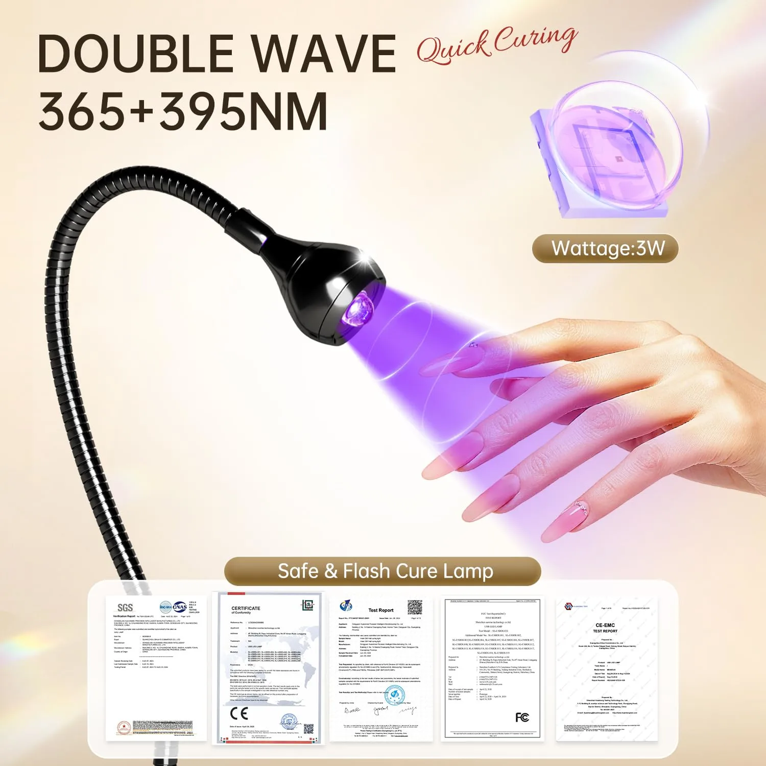 AORAEM Nail Lamp with UV Protection Gloves,3W LED Nail Manicure Dryer 35NM Curing Light with Black Gooseneck and Clamp for Gel Nails