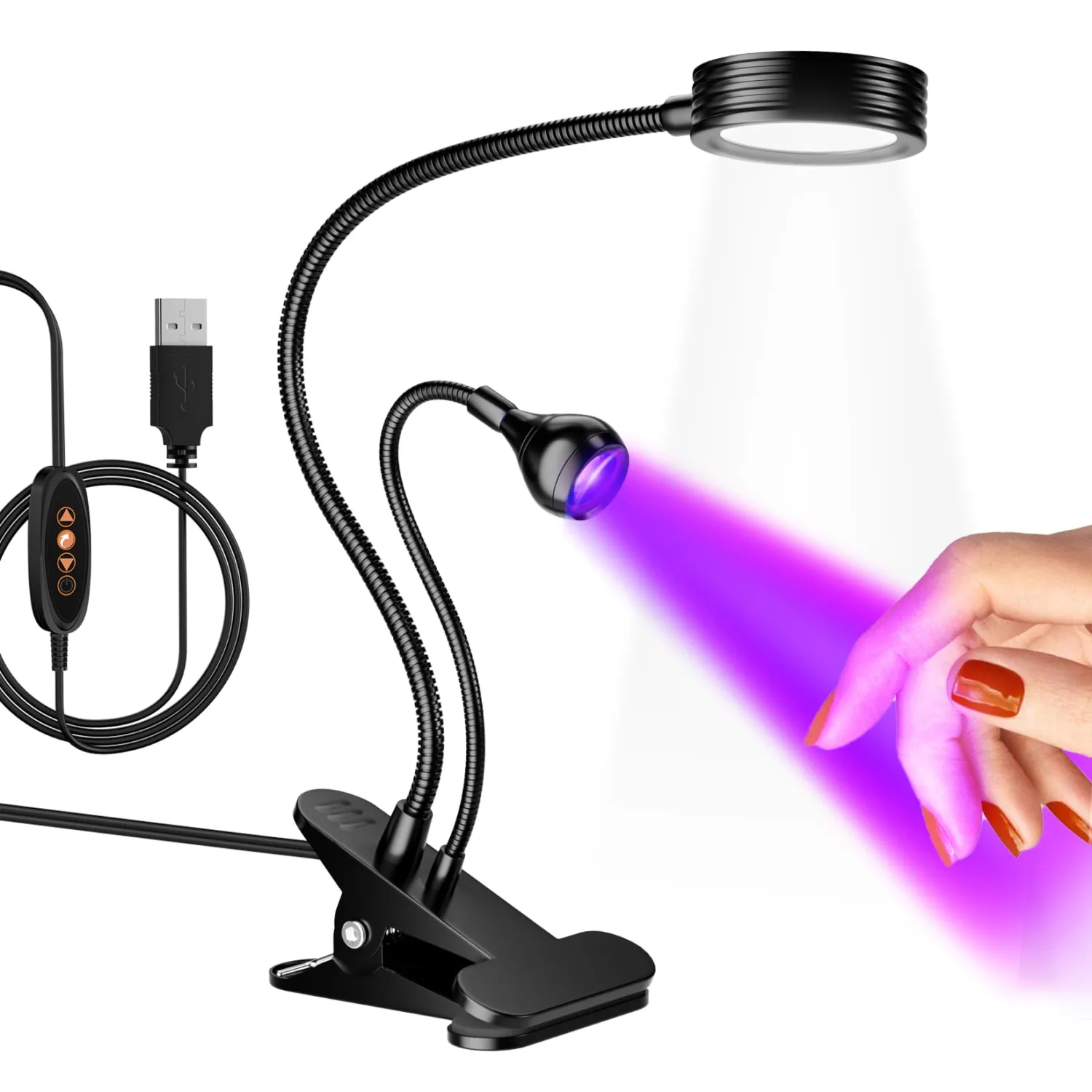 AORAEM LED Nail Lamp Double-Headed UV LED Curing Light Quicky-Dry Dryer with Portable Gooseneck and Clamp Flash Cure UV Light for Gel Nails Professional Home DIY Salon Black