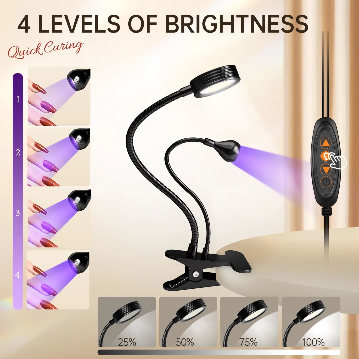 AORAEM LED Nail Lamp Double-Headed UV LED Curing Light Quicky-Dry Dryer with Portable Gooseneck and Clamp Flash Cure UV Light for Gel Nails Professional Home DIY Salon Black