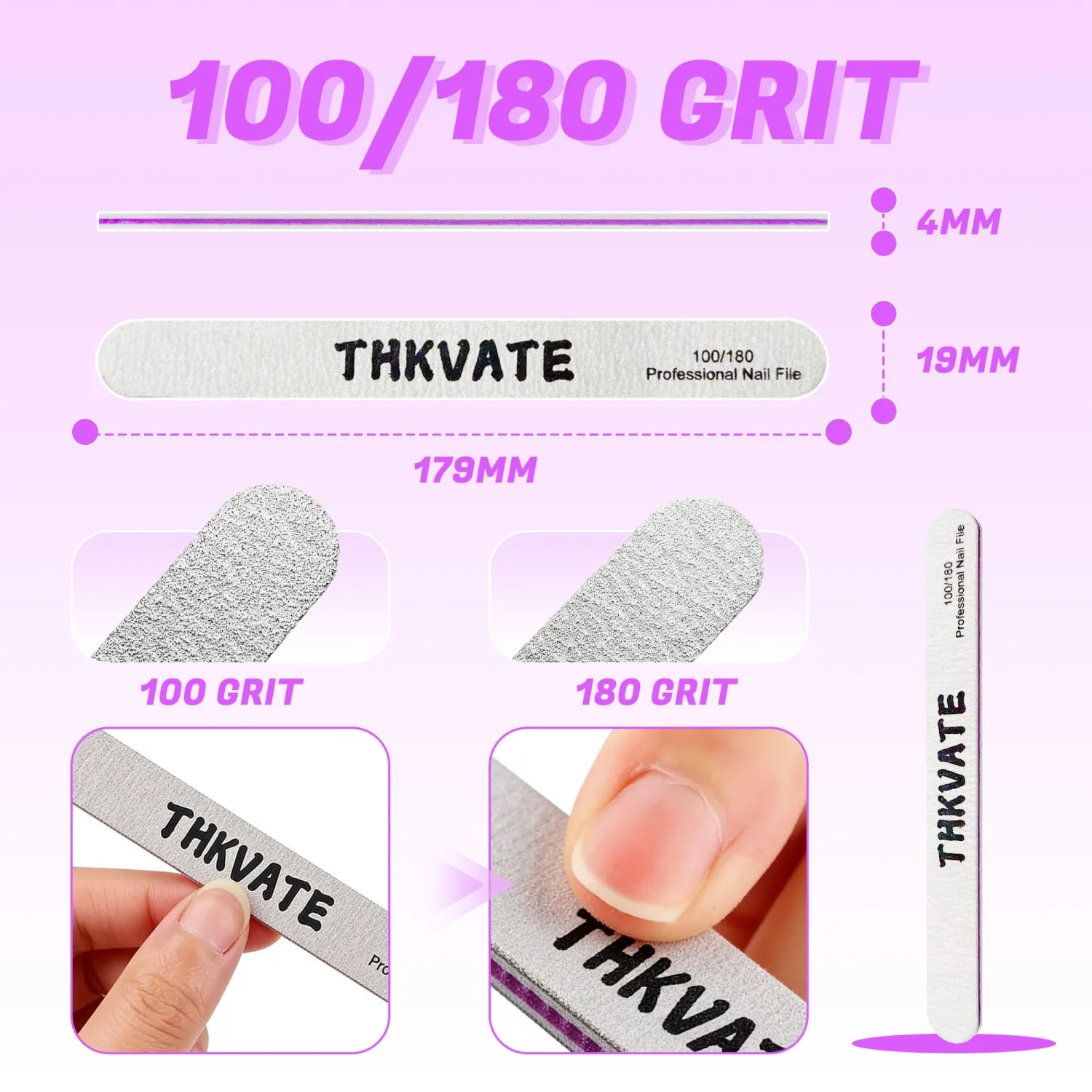 Nail File 20 PCS Professional Reusable 100/180 Grit Double Sides Washable Nail File Manicure Tools for Poly Nail Extension Gel and Acrylic Nails Tools Suit for Home Salon