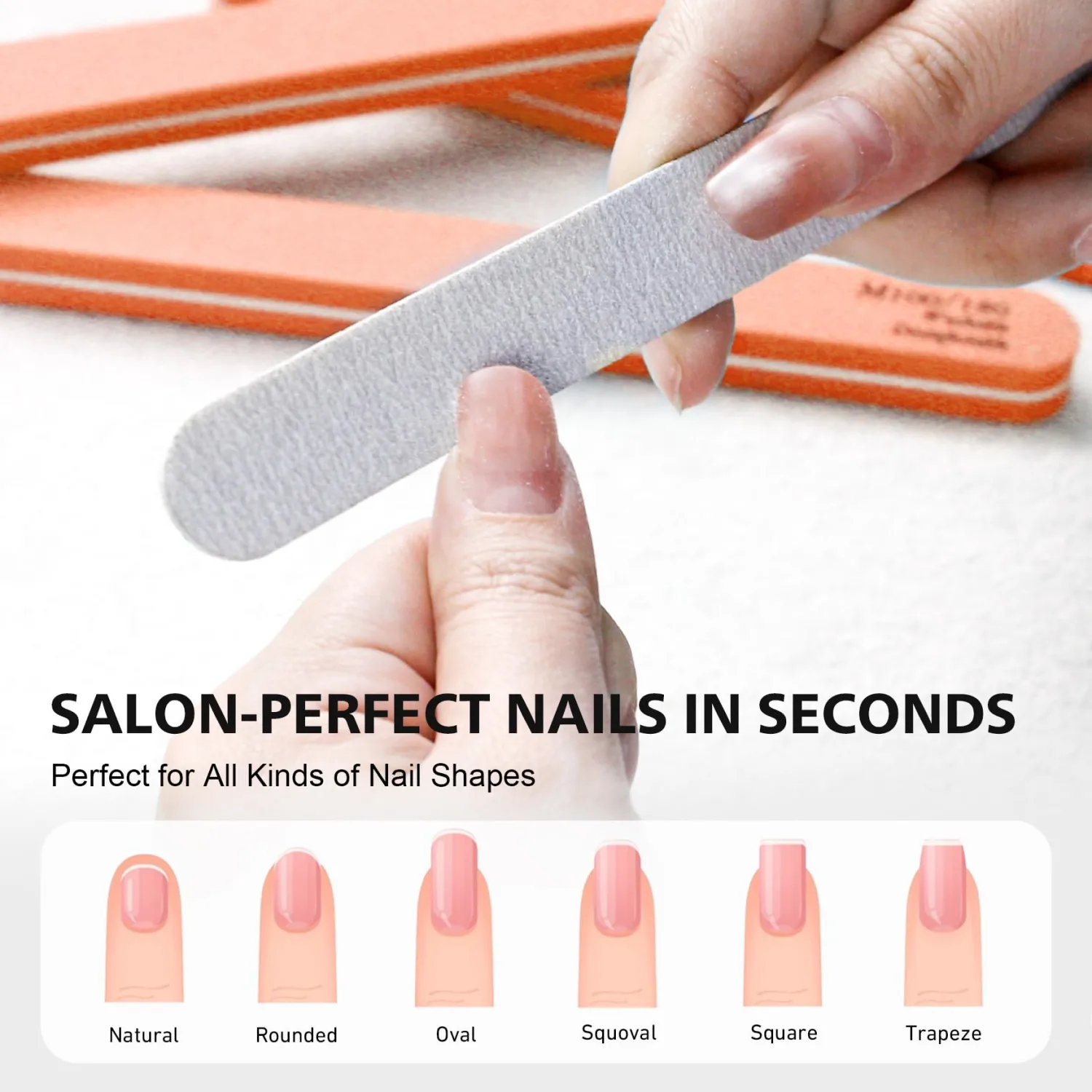 BALUCA 10-Pack Professional Nail Files & Buffers for Acrylic & Natural Nails | Double-Sided 100/180 Grit Emery Boards | Reusable Salon-Grade Nail Filer & Shine Kit for Women & Pets (Orange)