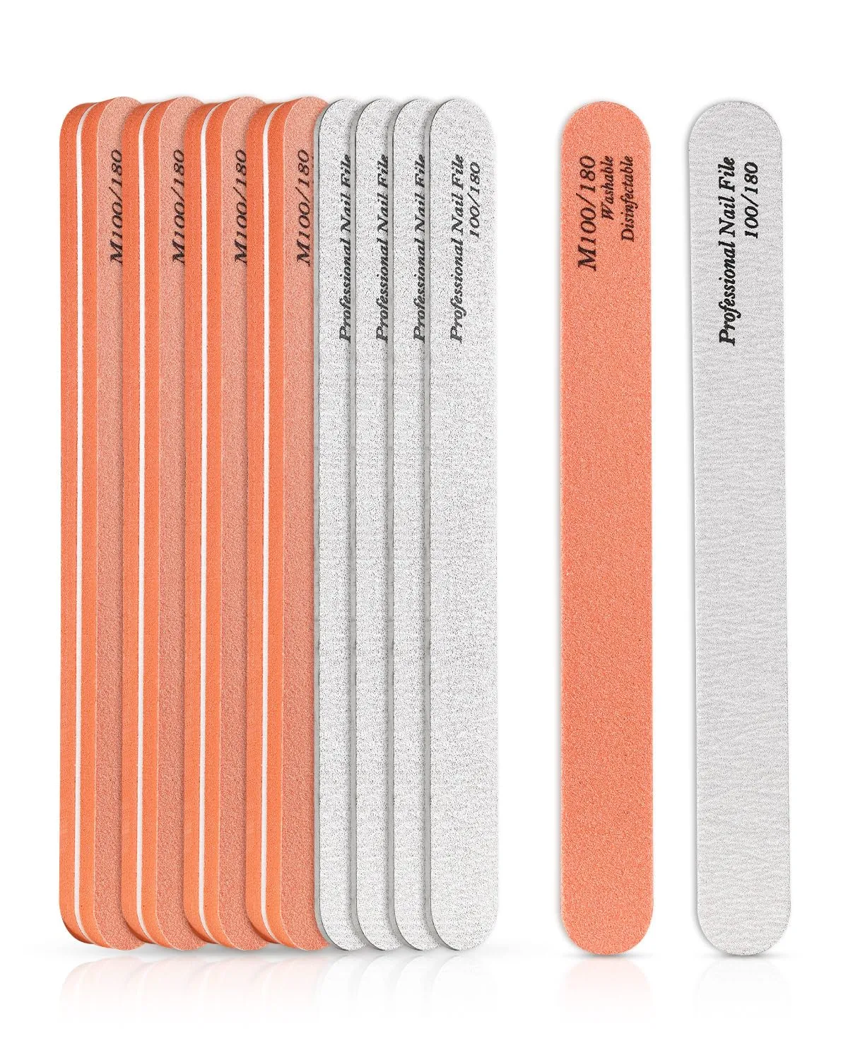 BALUCA 10-Pack Professional Nail Files & Buffers for Acrylic & Natural Nails | Double-Sided 100/180 Grit Emery Boards | Reusable Salon-Grade Nail Filer & Shine Kit for Women & Pets (Orange)