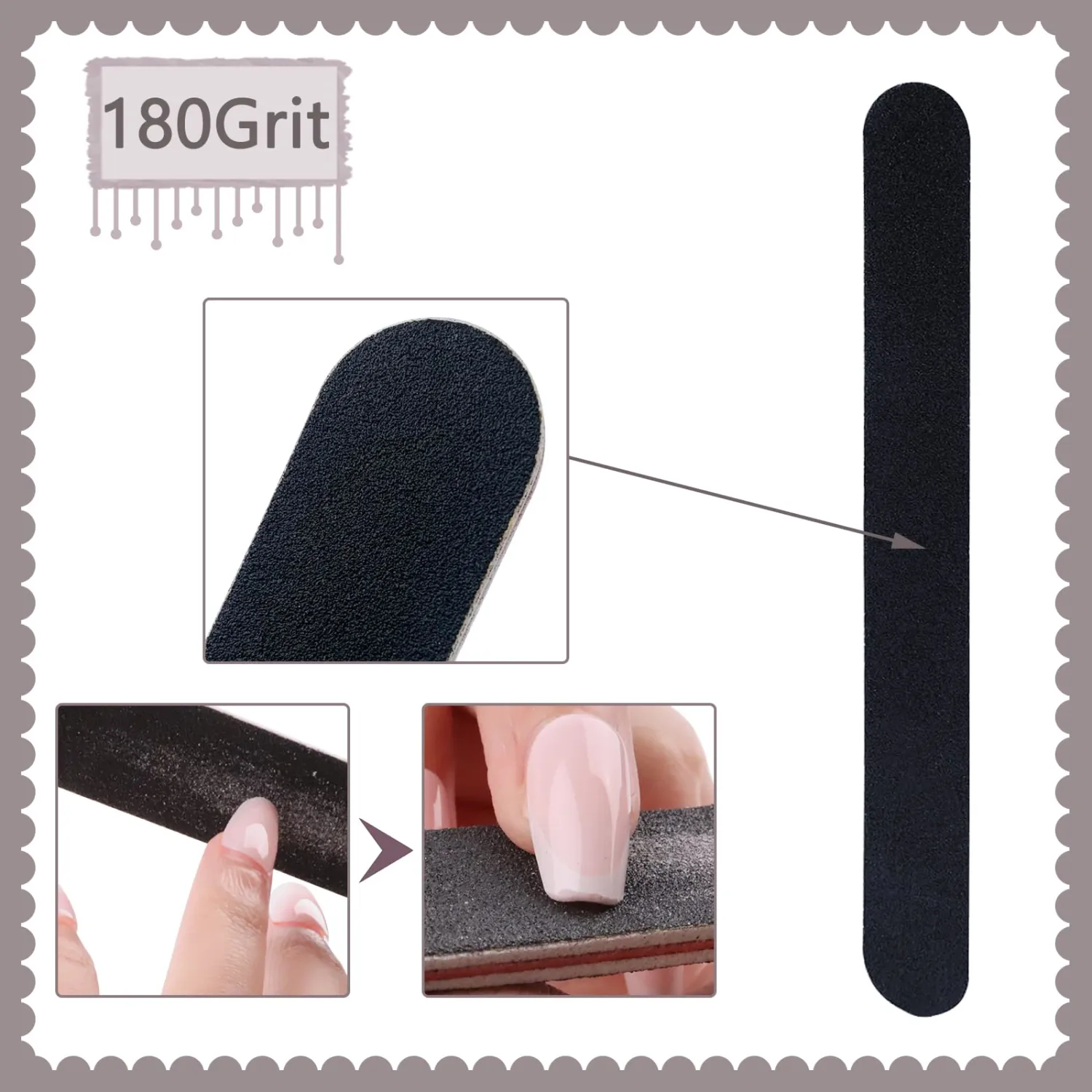 12 Pack Professional Emery Boards - 100/180 Grit Nail File Pack for Acrylic and Natural Nails, Black