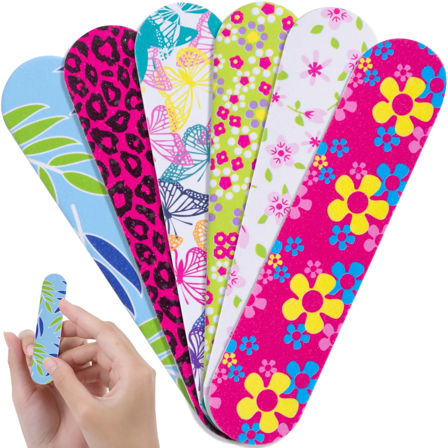 HINZIC 6pcs Colorful Double-Sided Nail Files, 150/180 Grit Fingernail Files, Flower Nail File Professional Emery Bords Manicure Pedicure Tools Accessories for Shaping Polishing Women