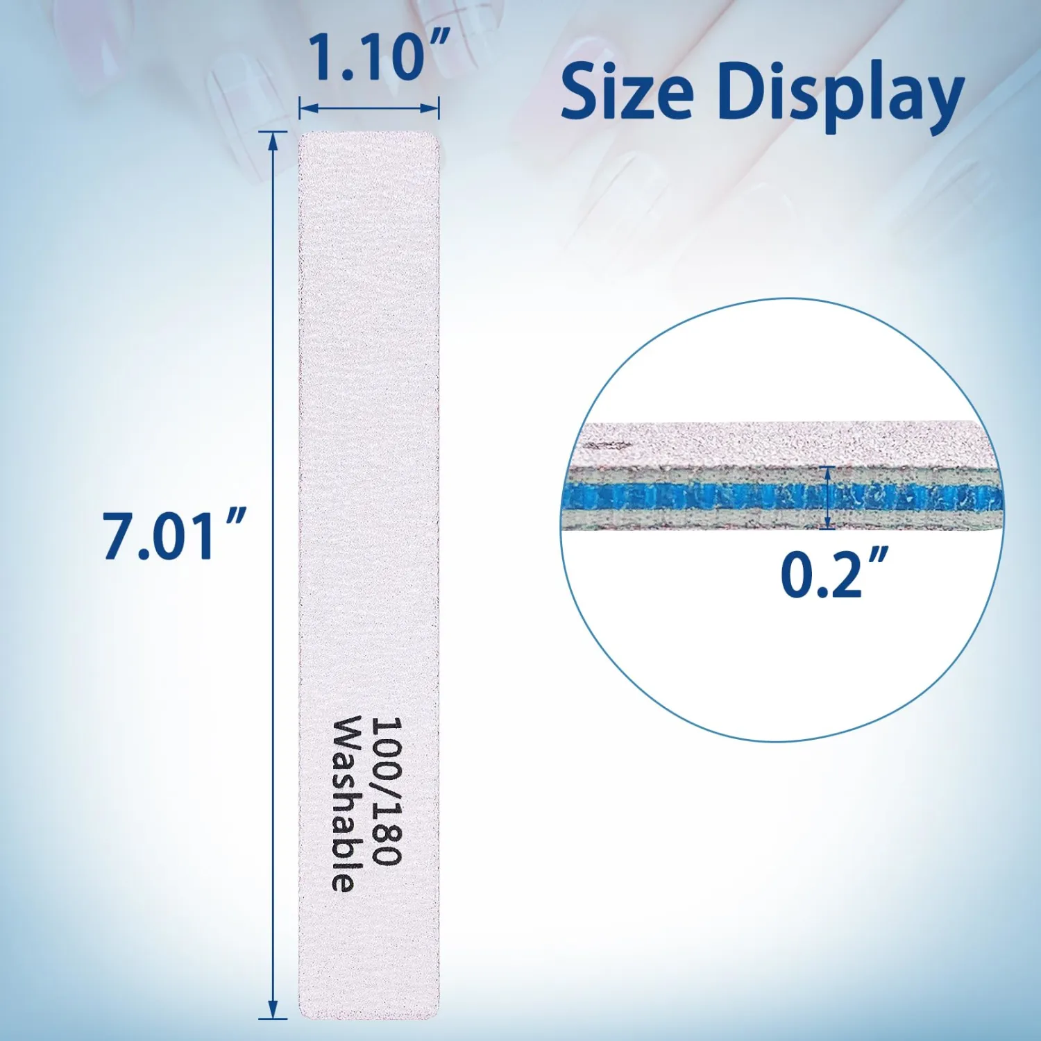 LNAUJS 15PCS Professional Reusable Double-Sided 100/180 Grit Blue Nail File
