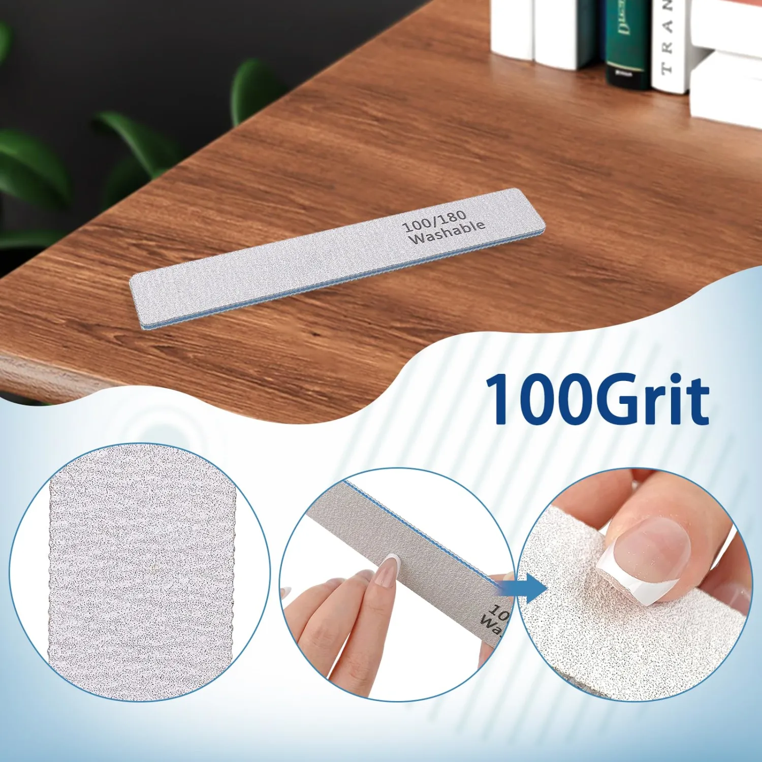 LNAUJS 15PCS Professional Reusable Double-Sided 100/180 Grit Blue Nail File