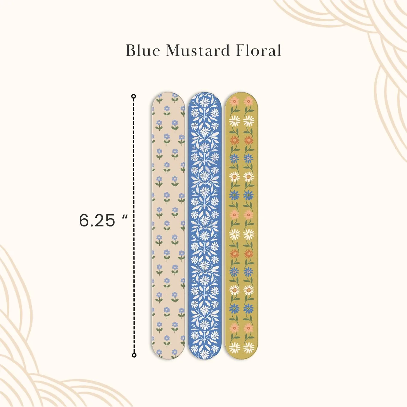 Lady Jayne Decorated Nail File Emery Boards, Set of 3, Sweet Boutique Blue Mustard Floral