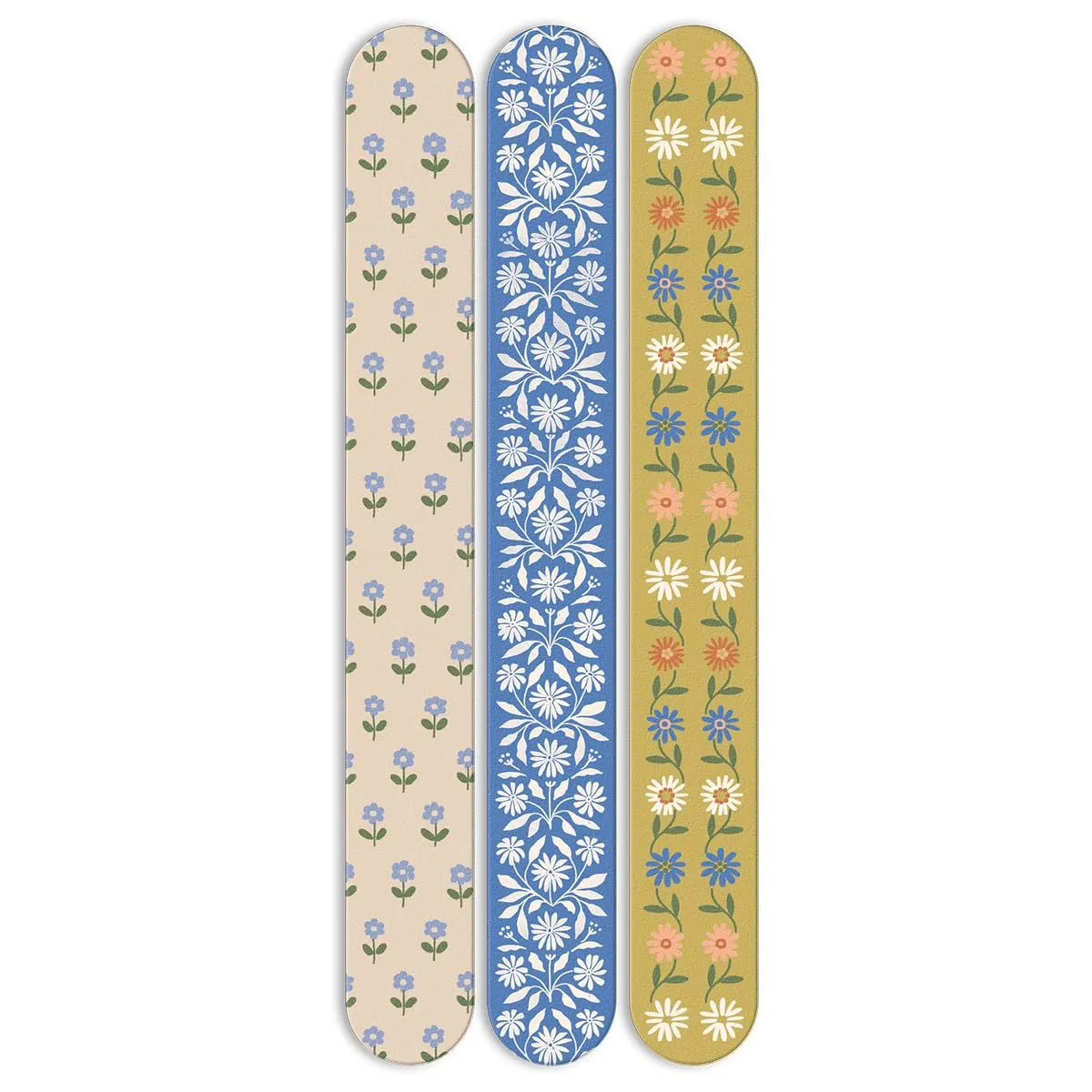 Lady Jayne Decorated Nail File Emery Boards, Set of 3, Sweet Boutique Blue Mustard Floral