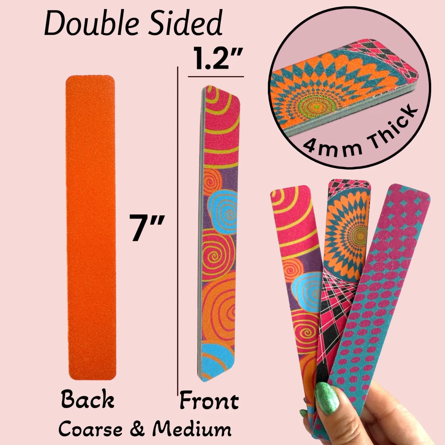 Set of 36 Dual-Sided Nail File Emery Board Heavy Medium & Fine Grit Cushioned Easy Grip Comfortable Filing Smoothing Finishing Nails 7” Travel Home Salon TSA Approved - Retro