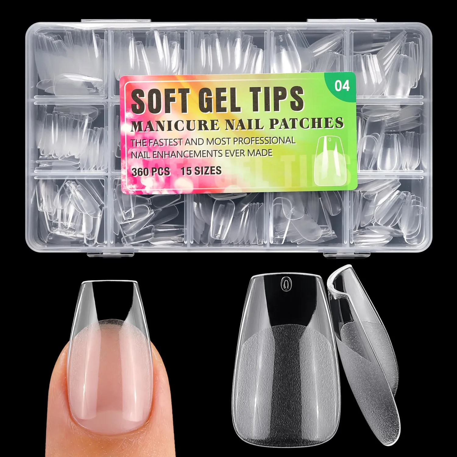 360pc Short Coffin Nail Tips Short Fake Nails Tips Coffin Acrylic Nail Tips Clear Press on Nails Soft Gel Nail Tips Full Cover False Nails Artificial Fingernails for Gel Nail Extensions