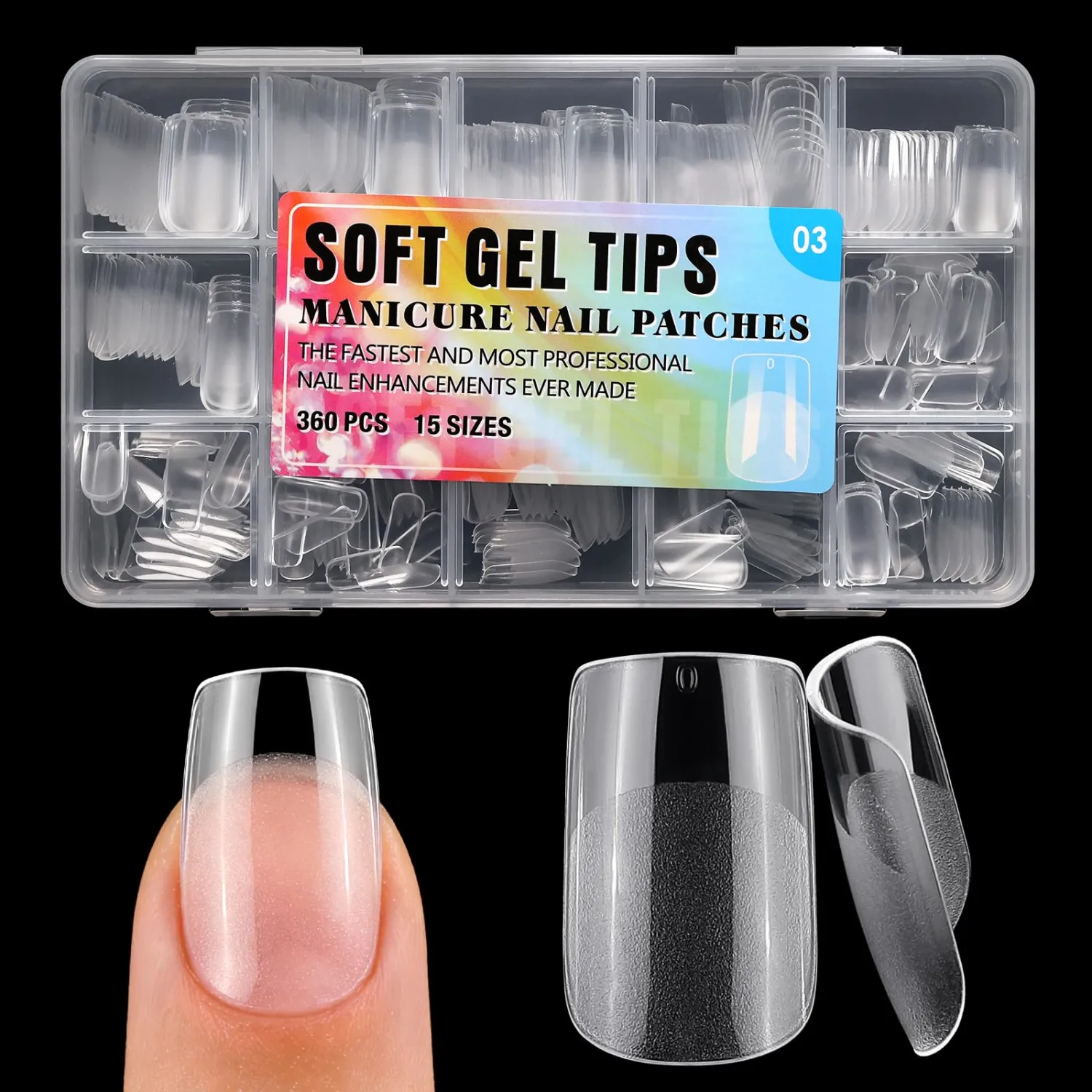 360pc Short Square Nail Tips Short Fake Nails Tips Square Acrylic Nail Tips Clear Press on Nails Soft Gel Nail Tips Full Cover False Nails Artificial Fingernails for Gel Nail Extensions