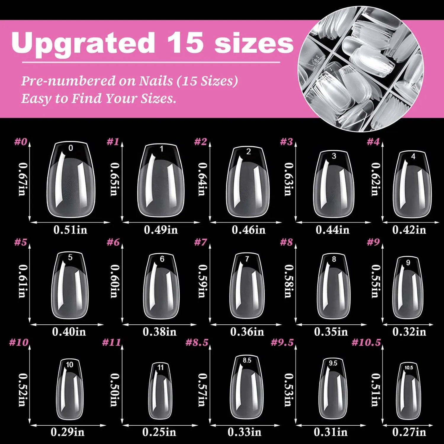300pc Short Coffin Gel Nail Tips Clear Fake Nail, Clear Press on Nails Short Coffin Soft Gel Nail Tips Ballerina Acrylic Nails Full Cover False Nail Artificial Fingernail for Nail Extensions 15 Sizes