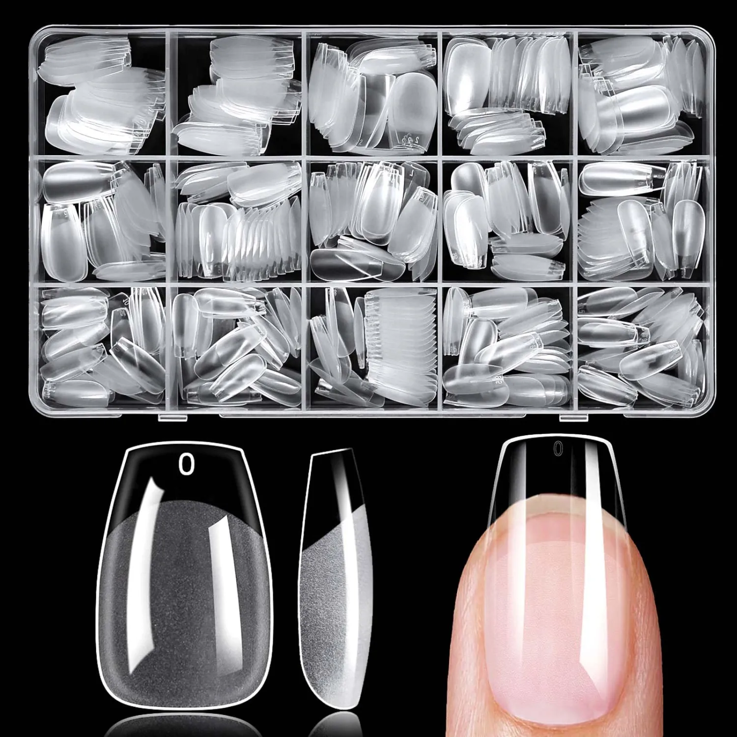300pc Short Coffin Gel Nail Tips Clear Fake Nail, Clear Press on Nails Short Coffin Soft Gel Nail Tips Ballerina Acrylic Nails Full Cover False Nail Artificial Fingernail for Nail Extensions 15 Sizes