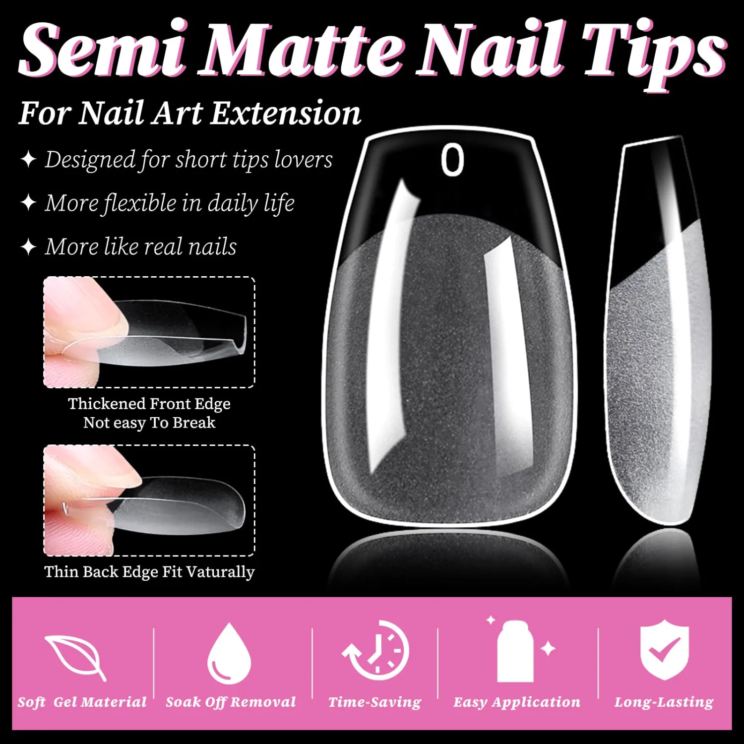 300pc Short Coffin Gel Nail Tips Clear Fake Nail, Clear Press on Nails Short Coffin Soft Gel Nail Tips Ballerina Acrylic Nails Full Cover False Nail Artificial Fingernail for Nail Extensions 15 Sizes