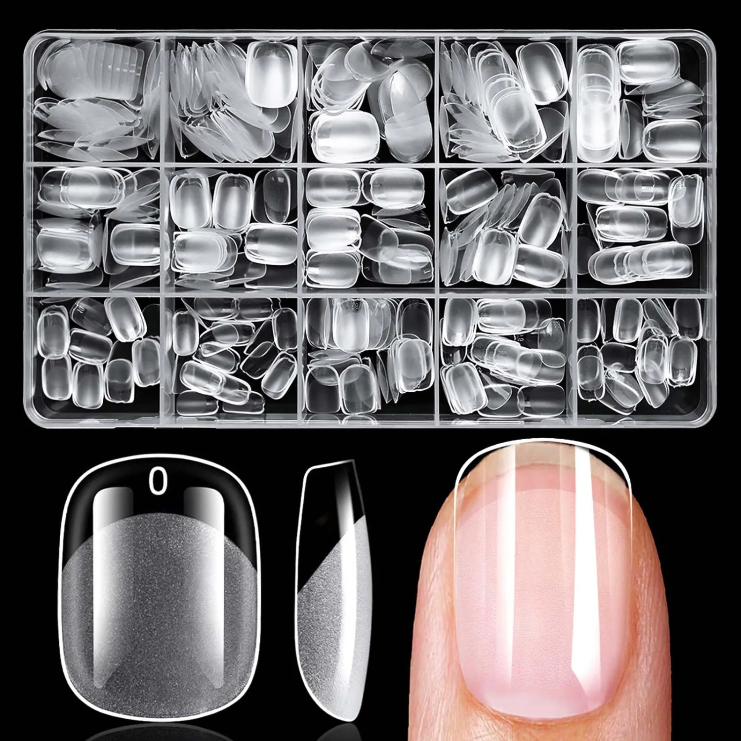 300pc Extra Short Round Square Gel Nail Tips Clear Fake Nail, XS Clear Press on Nails Short Squoval Soft Gel Nail Tips Acrylic Nails Full Cover False Nail Artificial Fingernail for Nail Extensions