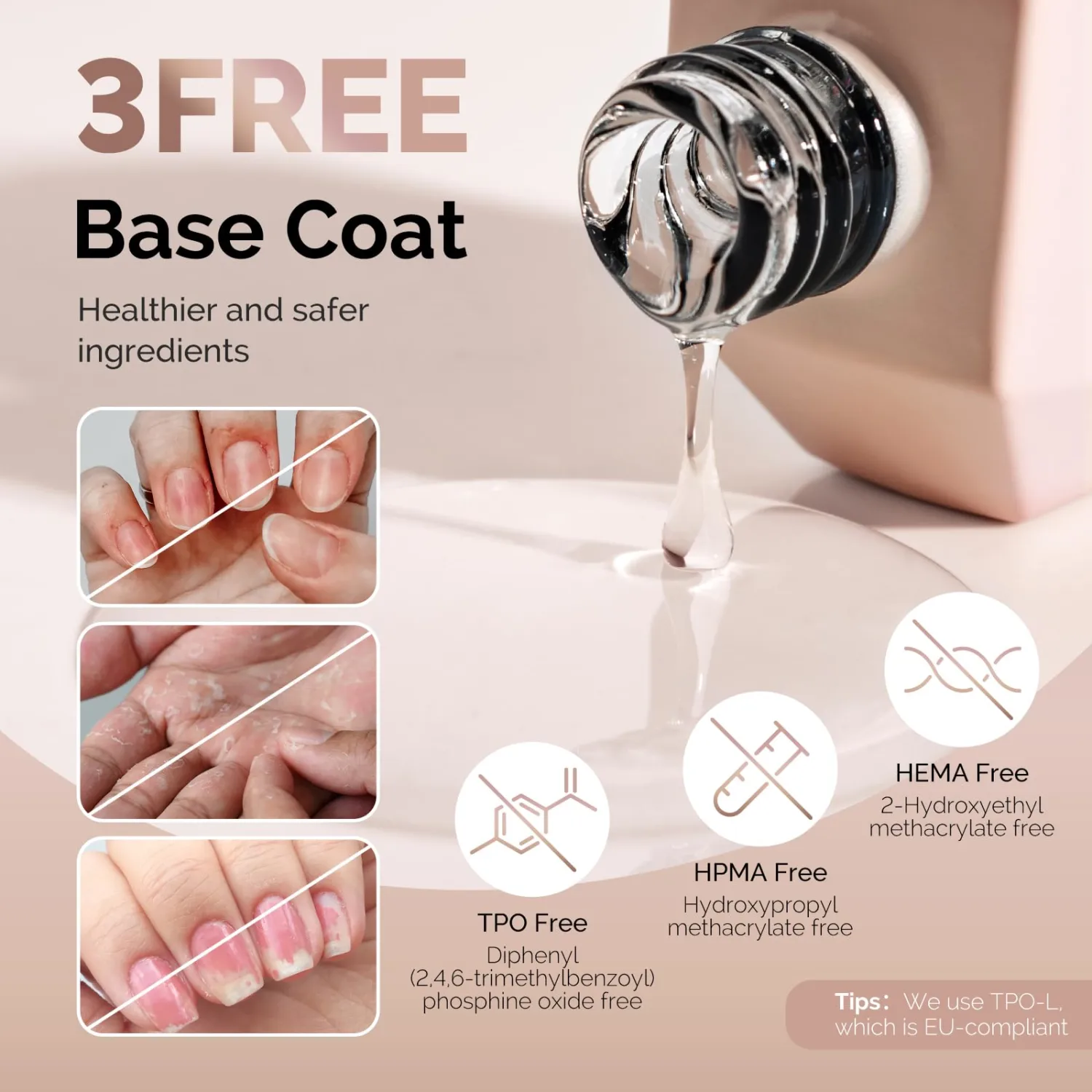 MelodySusie Hema Free Gel Base Coat,Hema Free,Hpma Free,Tpo Free,No Wipe,Soak off UV LED Drying,Long Lasting Gloss Shiny 15ML