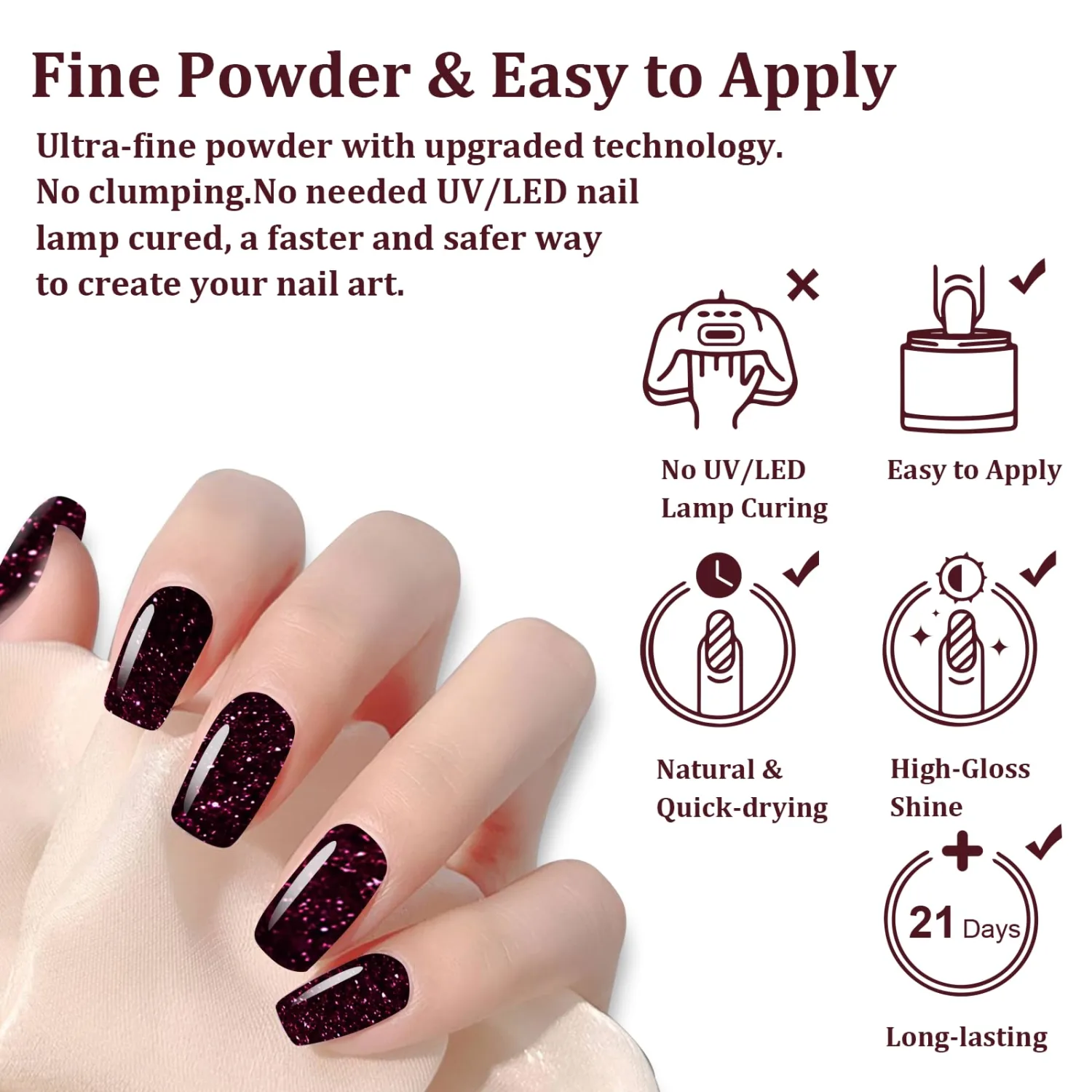 Dip Powder Glitter Wine Red for Valentine, Red Dip Powder Nail 1 Oz Nail Dipping Powder French Nail Art for Starter Manicure Salon DIY at Home, Fall Winter Dip Powder Colors Long Lasting