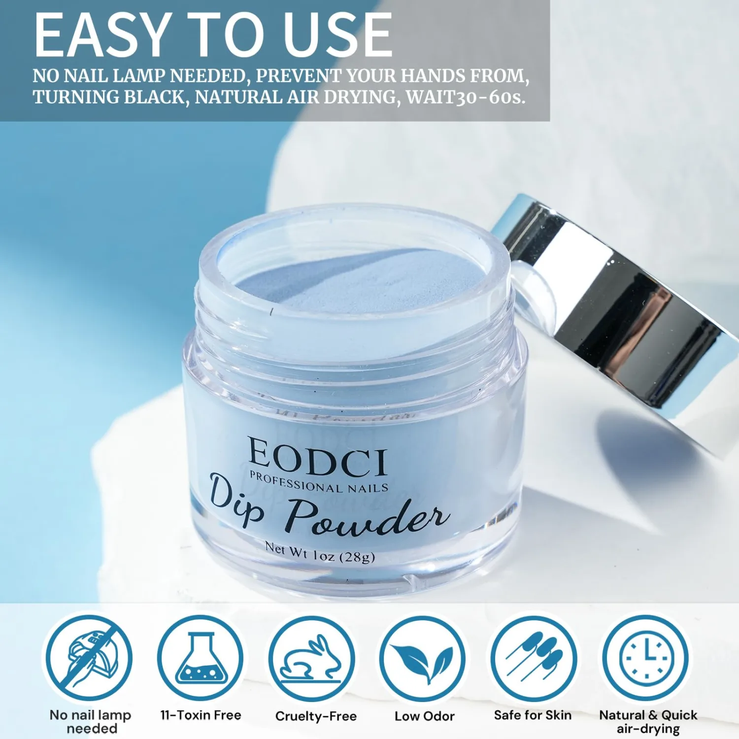 EODCI Dipping Powder - Dark Grey, Nail Dip Powder 1 Oz, Professional Salon DIY French Manicure, No Lamp Needed